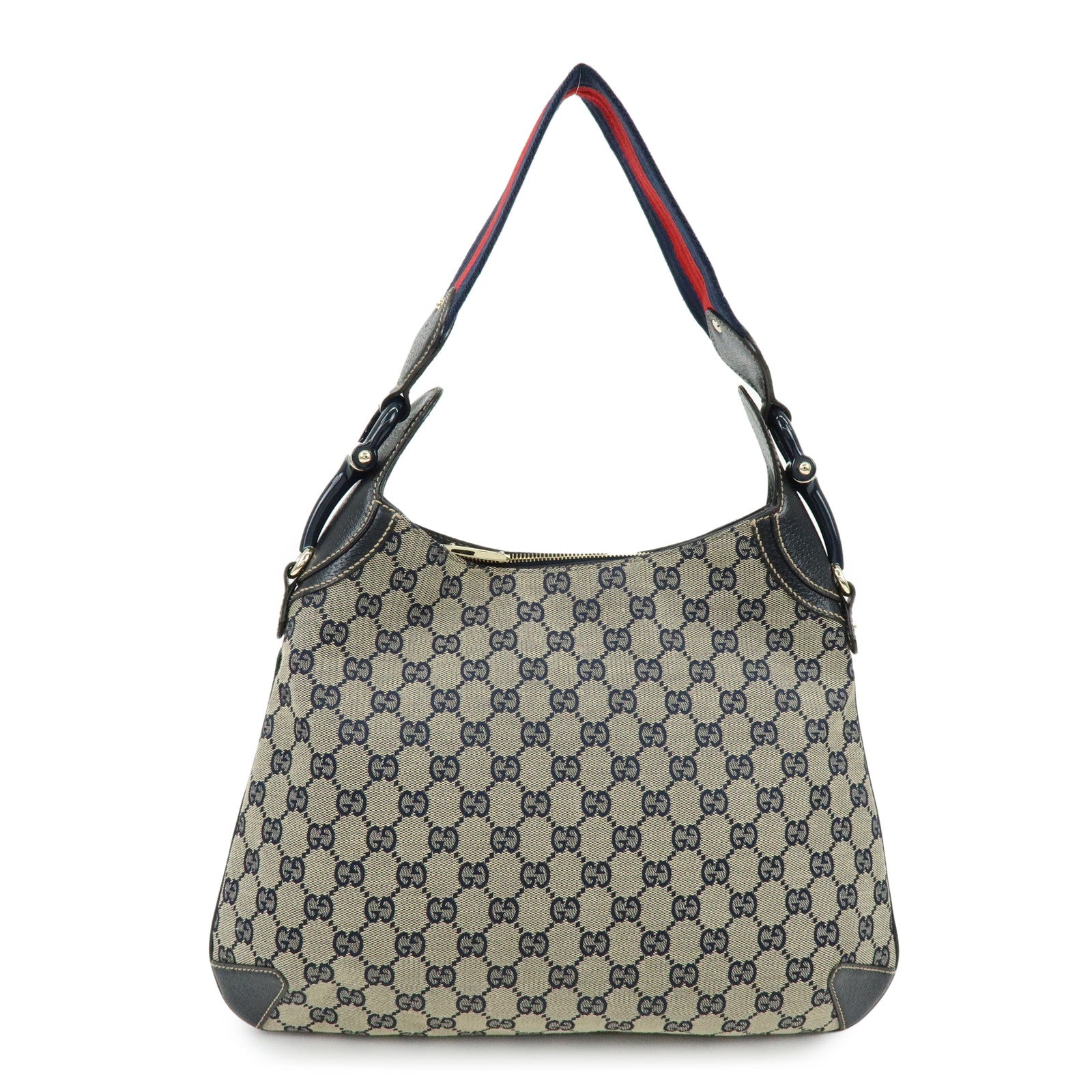 GUCCI Horsebit Sherry GG Canvas Leather Shoulder Bag Beige 145826