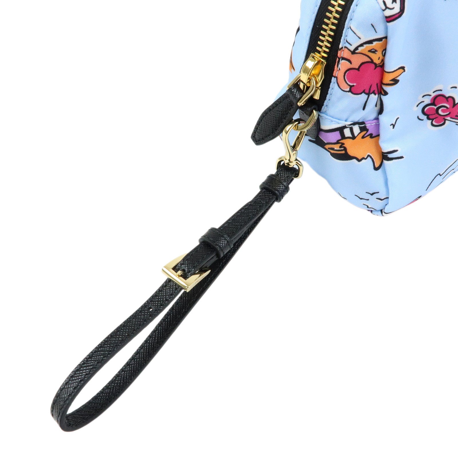 PRADA Triangle Logo Nylon Cosmetic Pouch Light Blue 1NS693