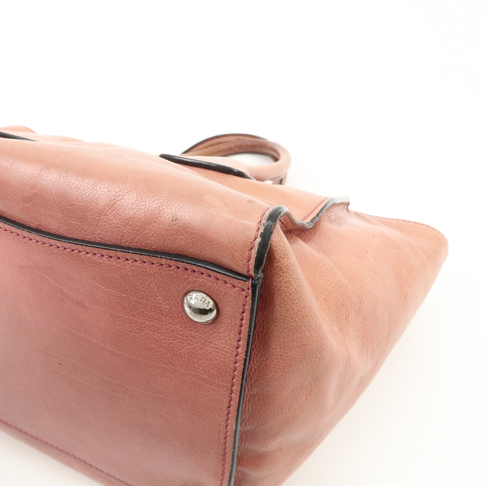 PRADA Triangle Logo Leather 2Way Tote Bag Hand Bag Pink B2625M