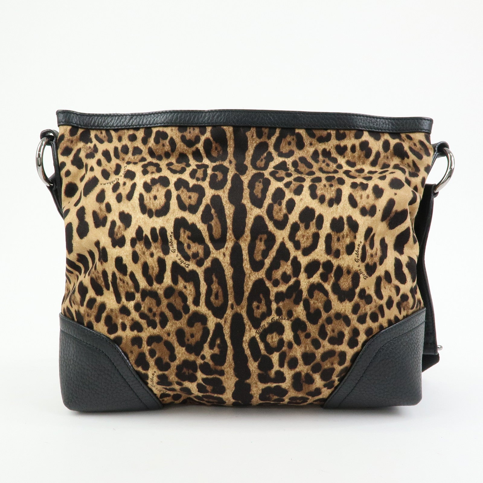 DOLCE & GABBANA Canvas Leather Shoulder Bag Leopard Brown Black