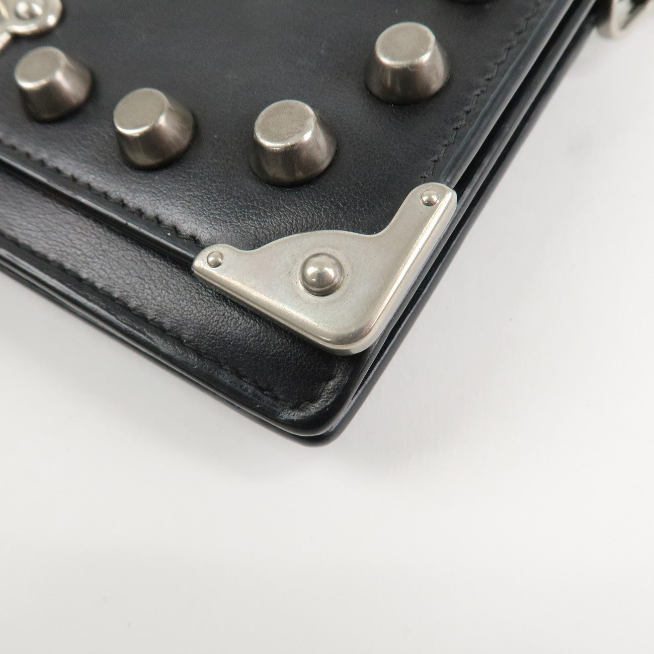 PRADA Leather Studs Chain Wallet Chain Bag Black Used