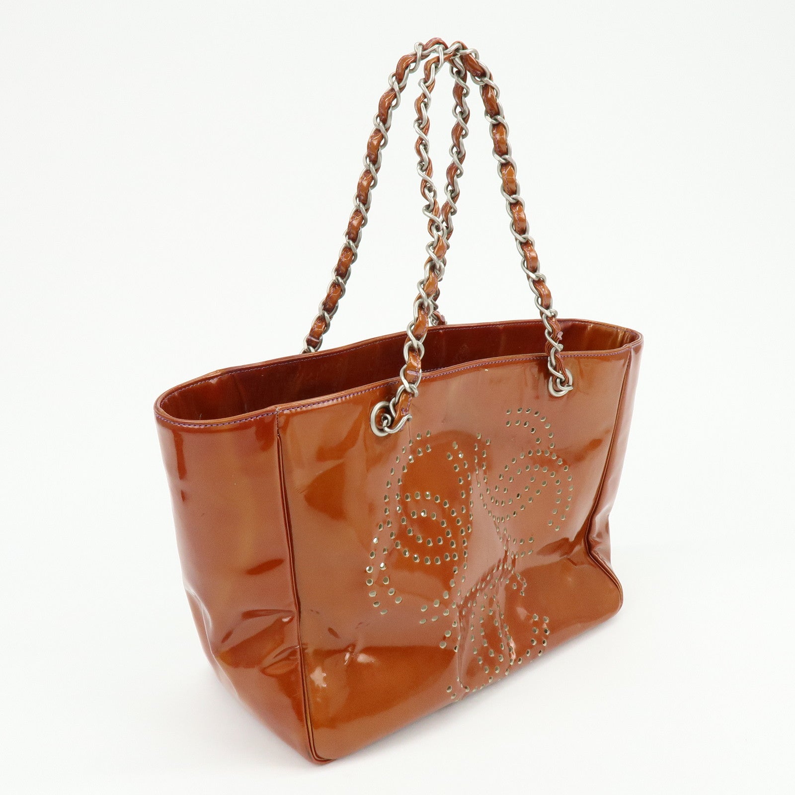 CHANEL Triple COCO Punching Patent Leather Chain Tote Bag A16275