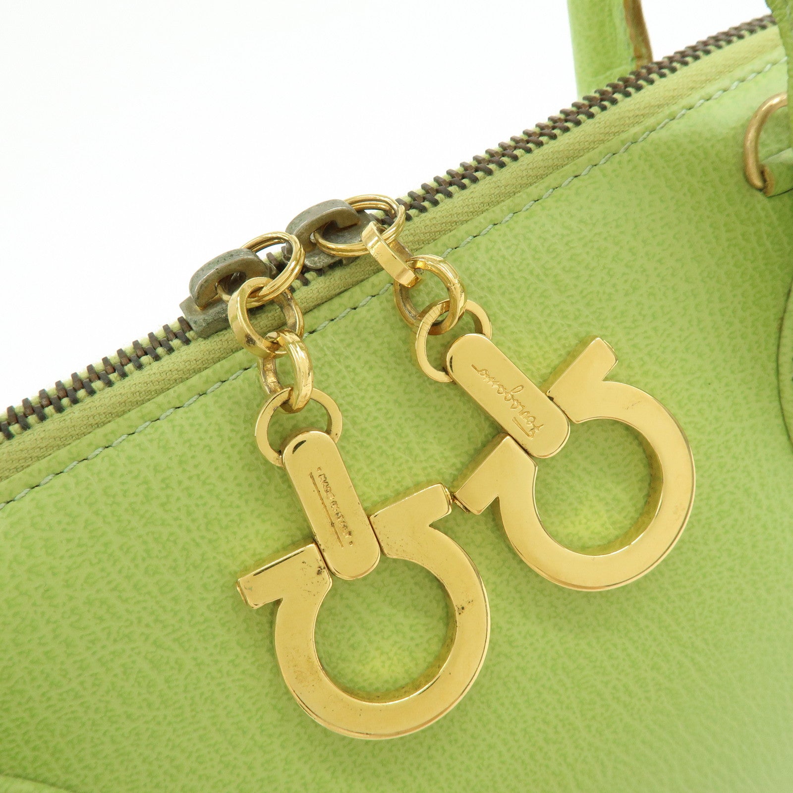 Ferragamo Gancini Leather 2Way Bag Hand Shoulder Bag Light Green
