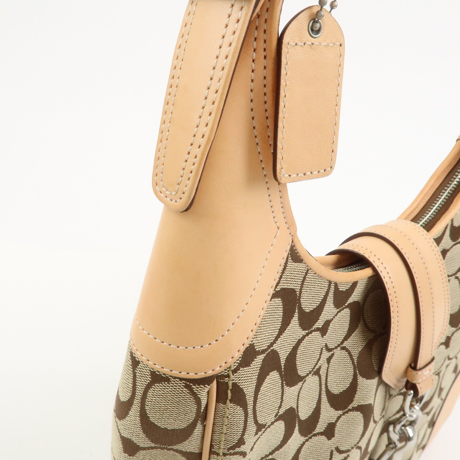 COACH Signature Canvas Leather Shoulder Bag Hand Bag Beige