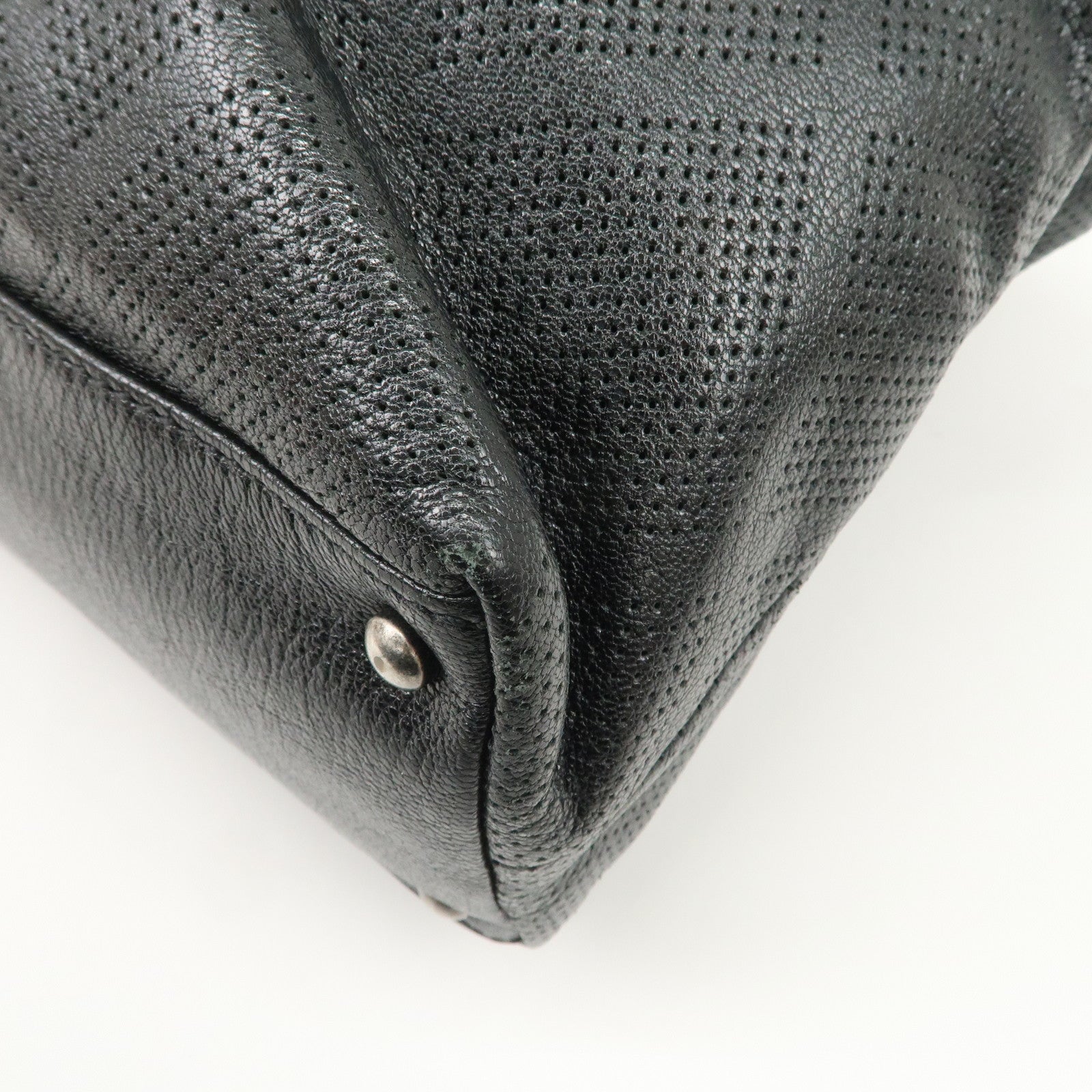 CHANEL COCO Mark Calf Leather Punching Tote Bag Black A33936 Used