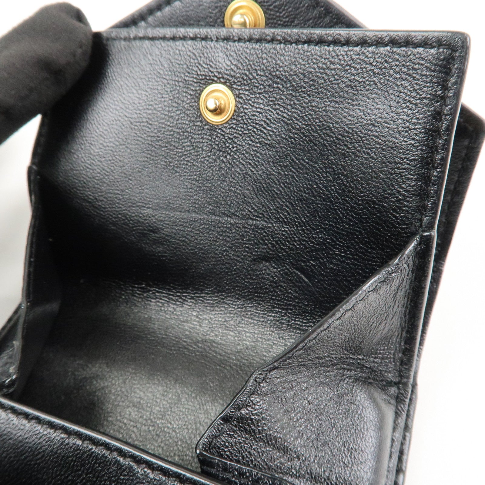SAINT LAURENT Cassandra Leather Compact Wallet Black