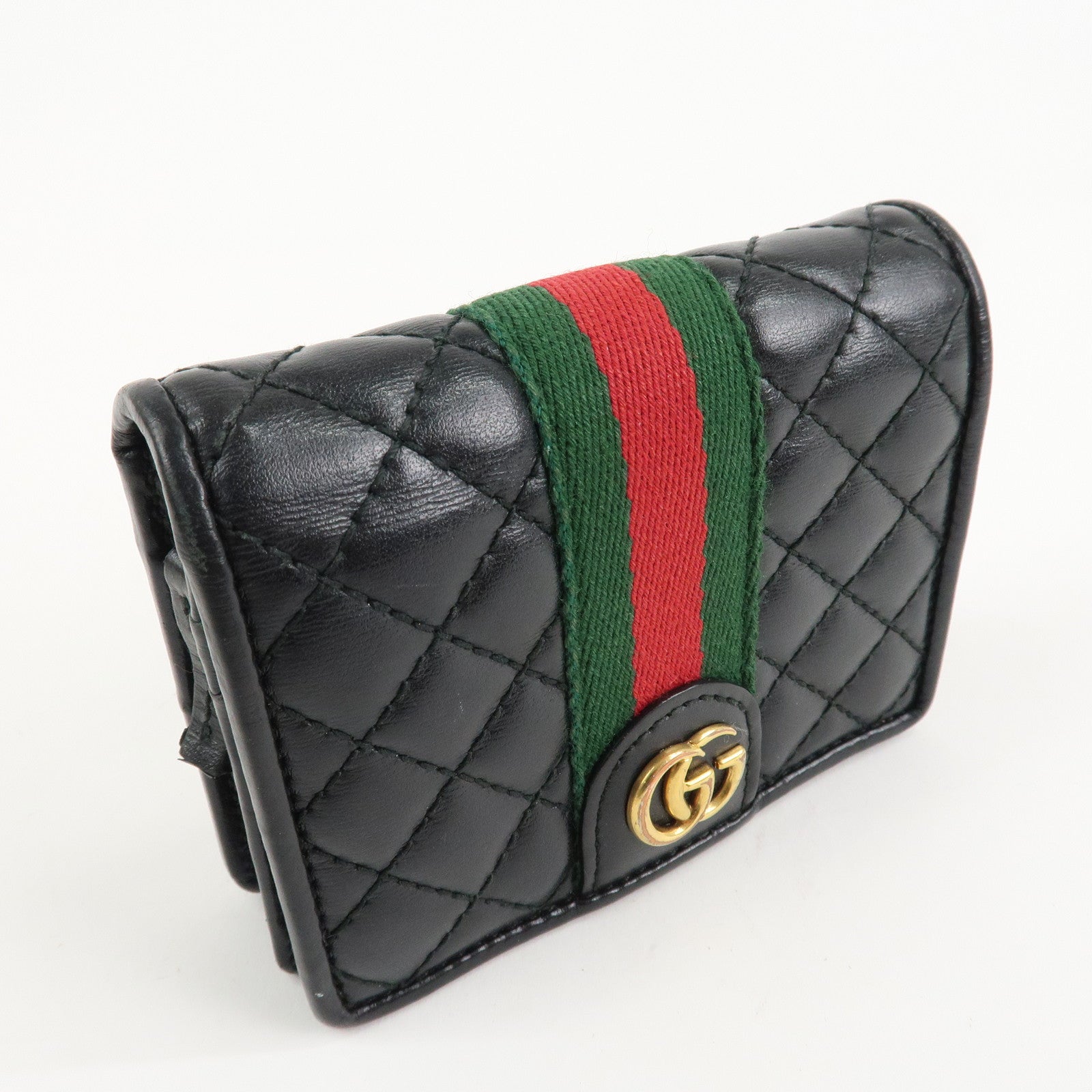 GUCCI Sherry GG Marmont Leather Bi-Fold Wallet Black 536453 Used