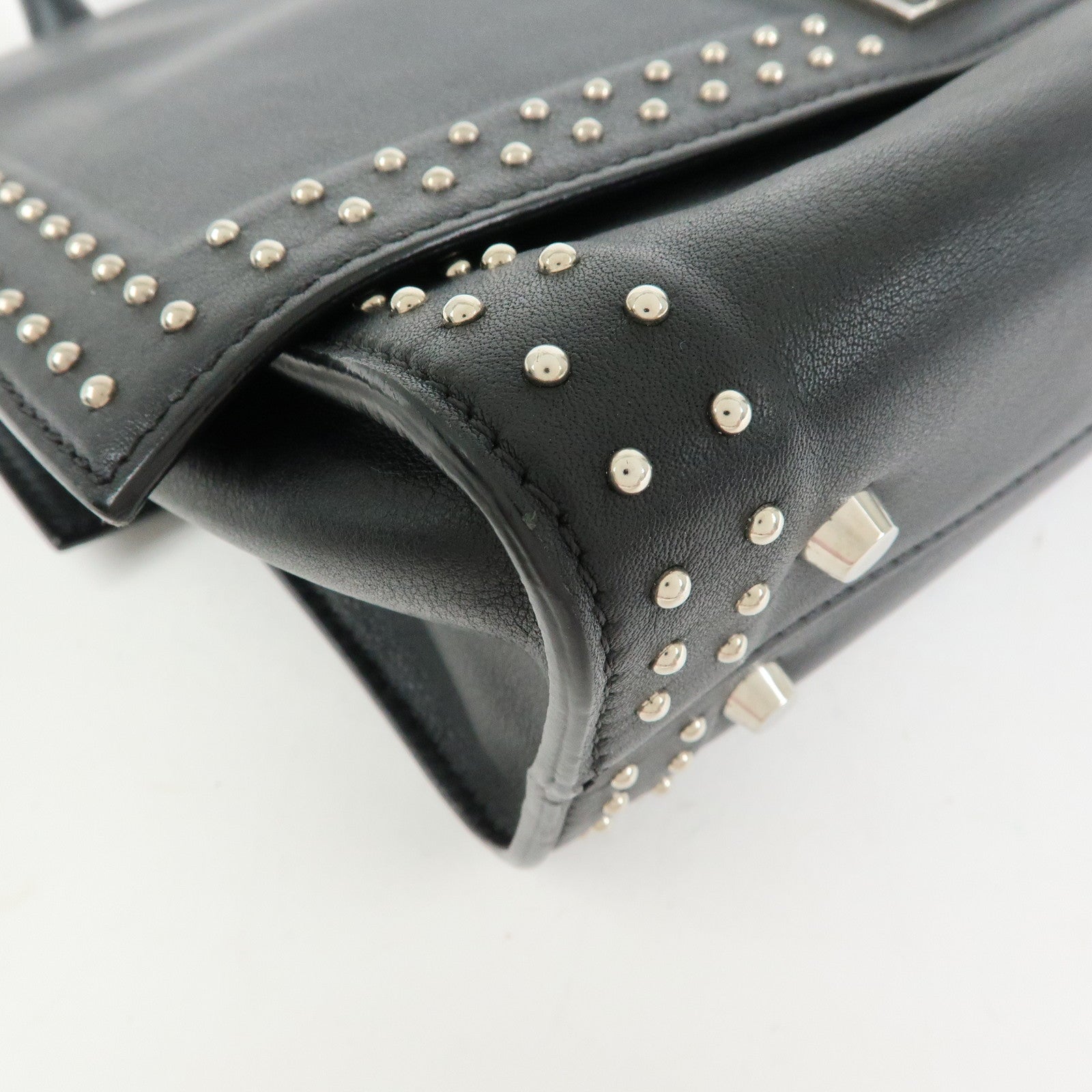 GIVENCHY Shark Studs Leather 2Way Bag Hand Shoulder Bag Black