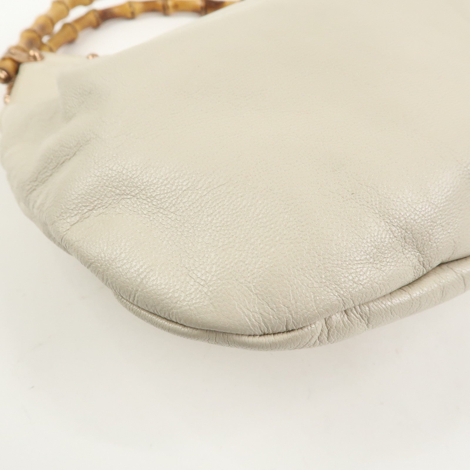 GUCCI Bamboo Leather Studs Shoulder Bag Hand Bag Ivory 124297