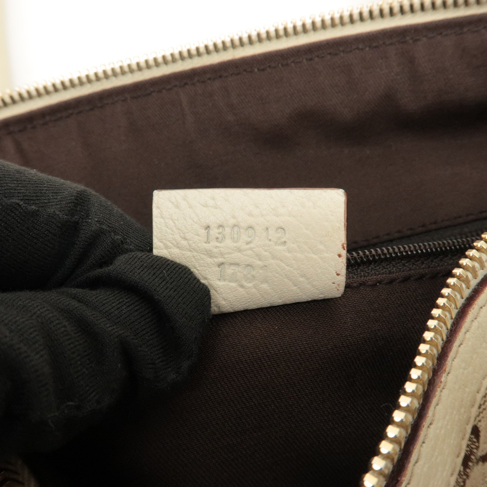 GUCCI Abbey GG Canvas Leather Hand Bag Beige Ivory 130942 Used