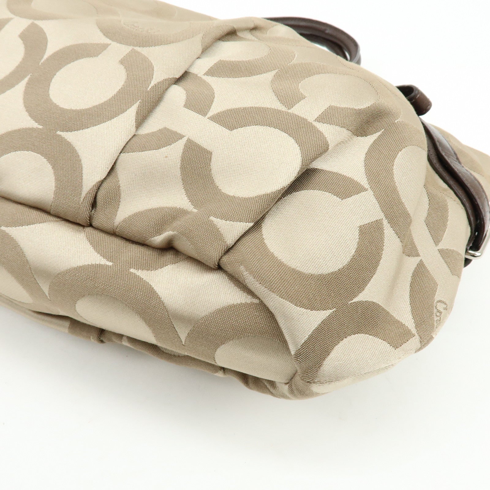 COACH Signature Nylon Learher 2Way Shoulder Bag Hand Bag Gold Brown