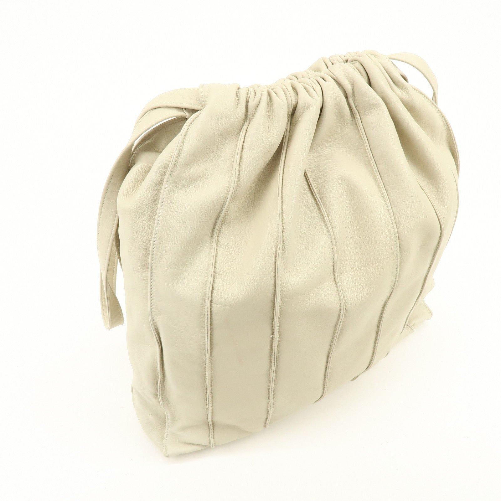 LOEWE Leather Drawstring Shoulder Bag Hand Bag Ivory