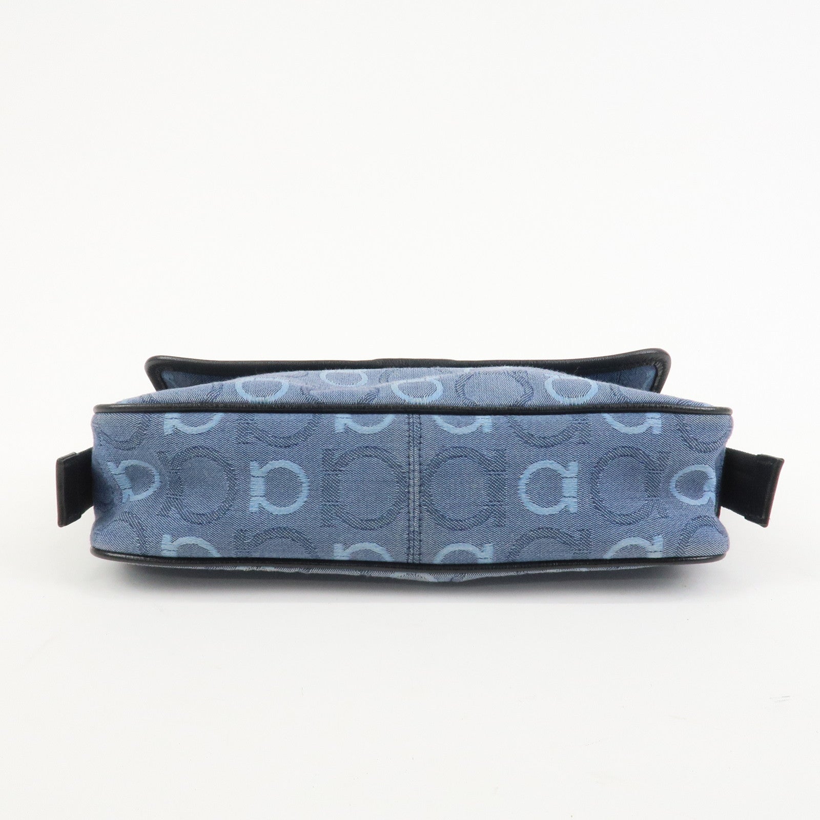 Ferragamo Gancini Canvas Leather Shoulder Bag Navy Black