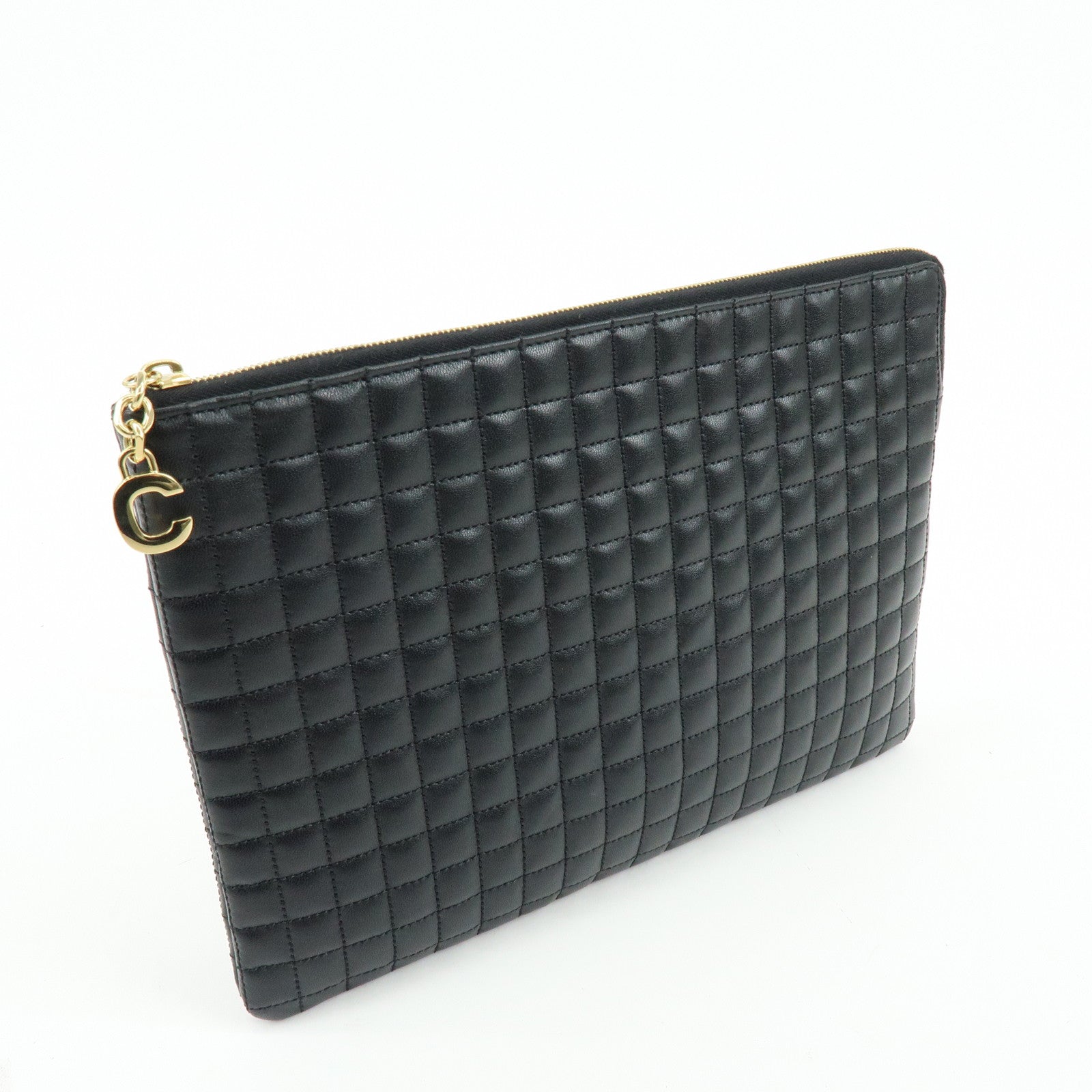 CELINE C Charm Leather Clutch Bag Pouch Black