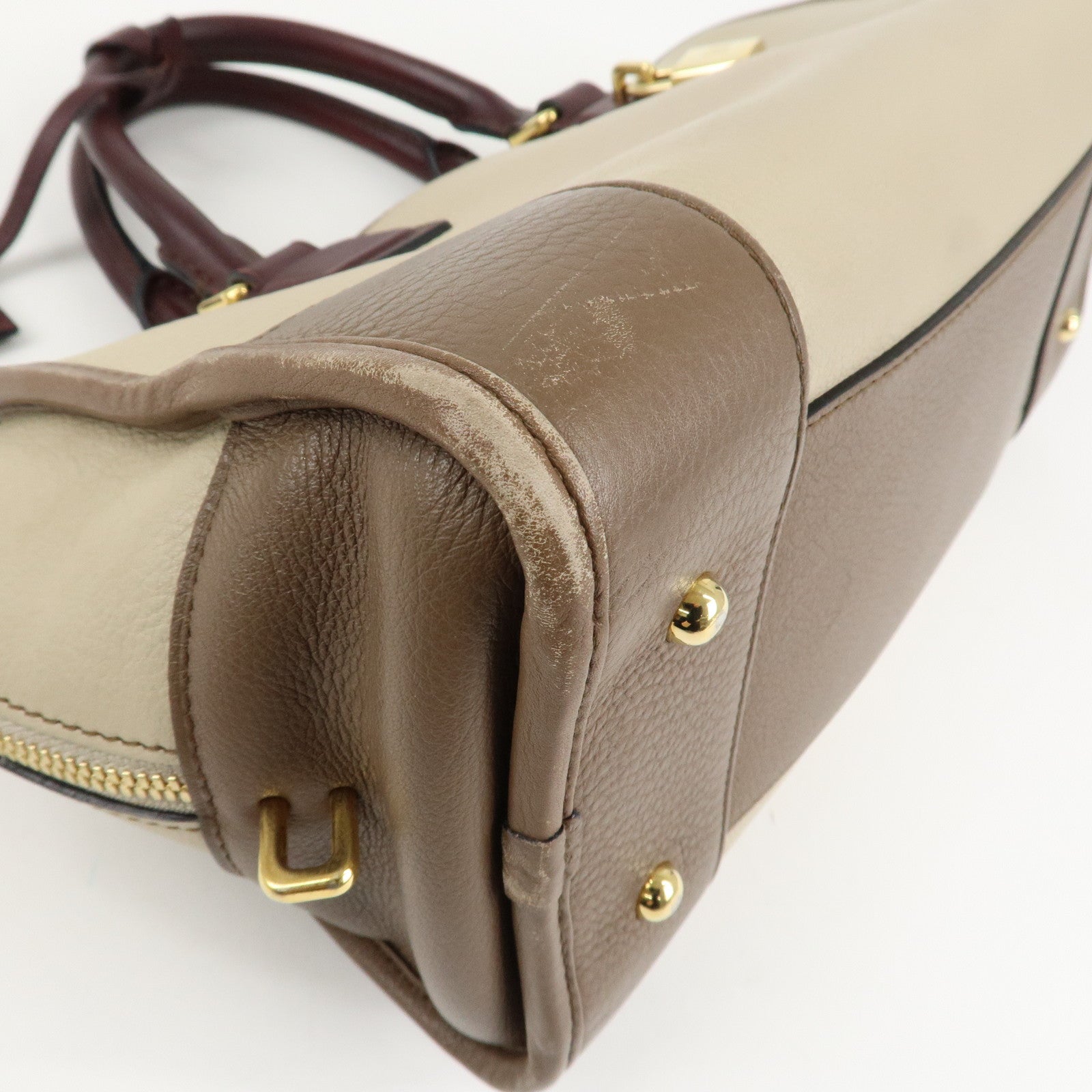 LOEWE Anagram Amazona 28 Leather Hand Bag Brown Ivory Bordeaux Used