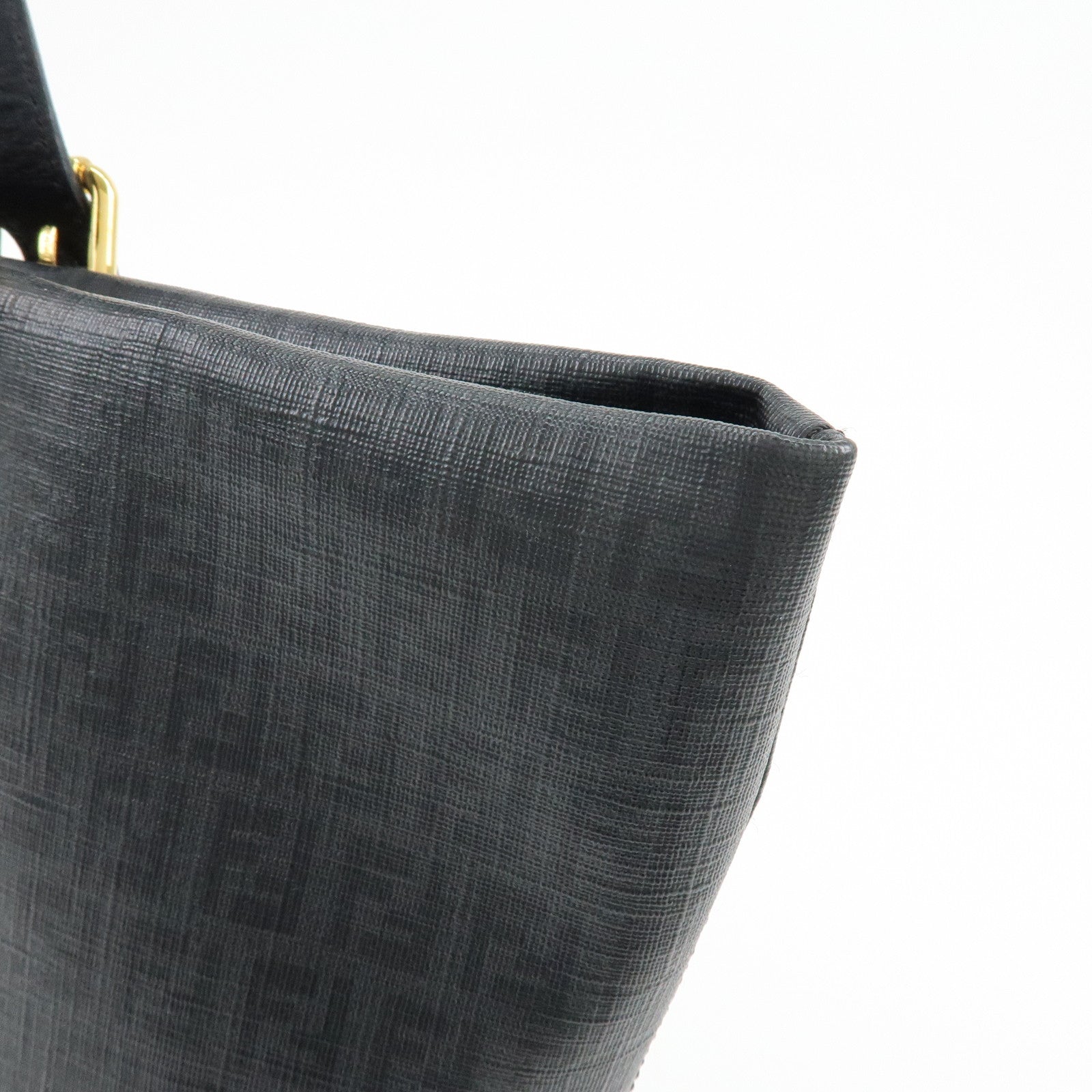 FENDI Zucchino PVC Leather Tote Bag Shoulder Bag Black Charm 8BH215