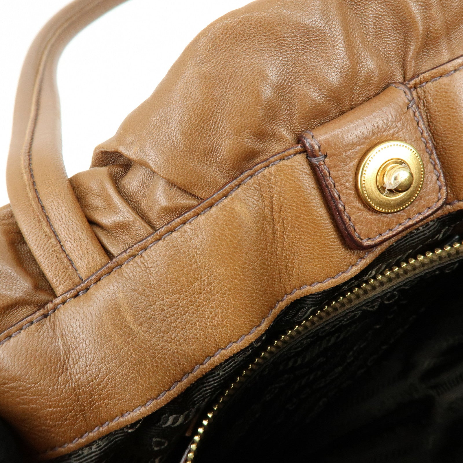 PRADA Leather Ribbon 2Way Bag Hand Bag Shoulder Bag Brown BN1760