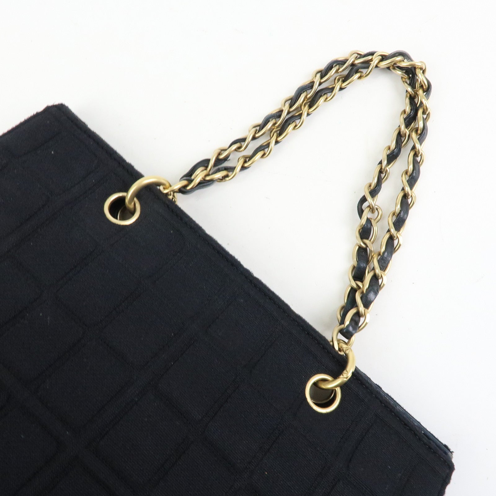 CHANEL COCO Mark Canvas Leather Chain Strap Tote Bag Black