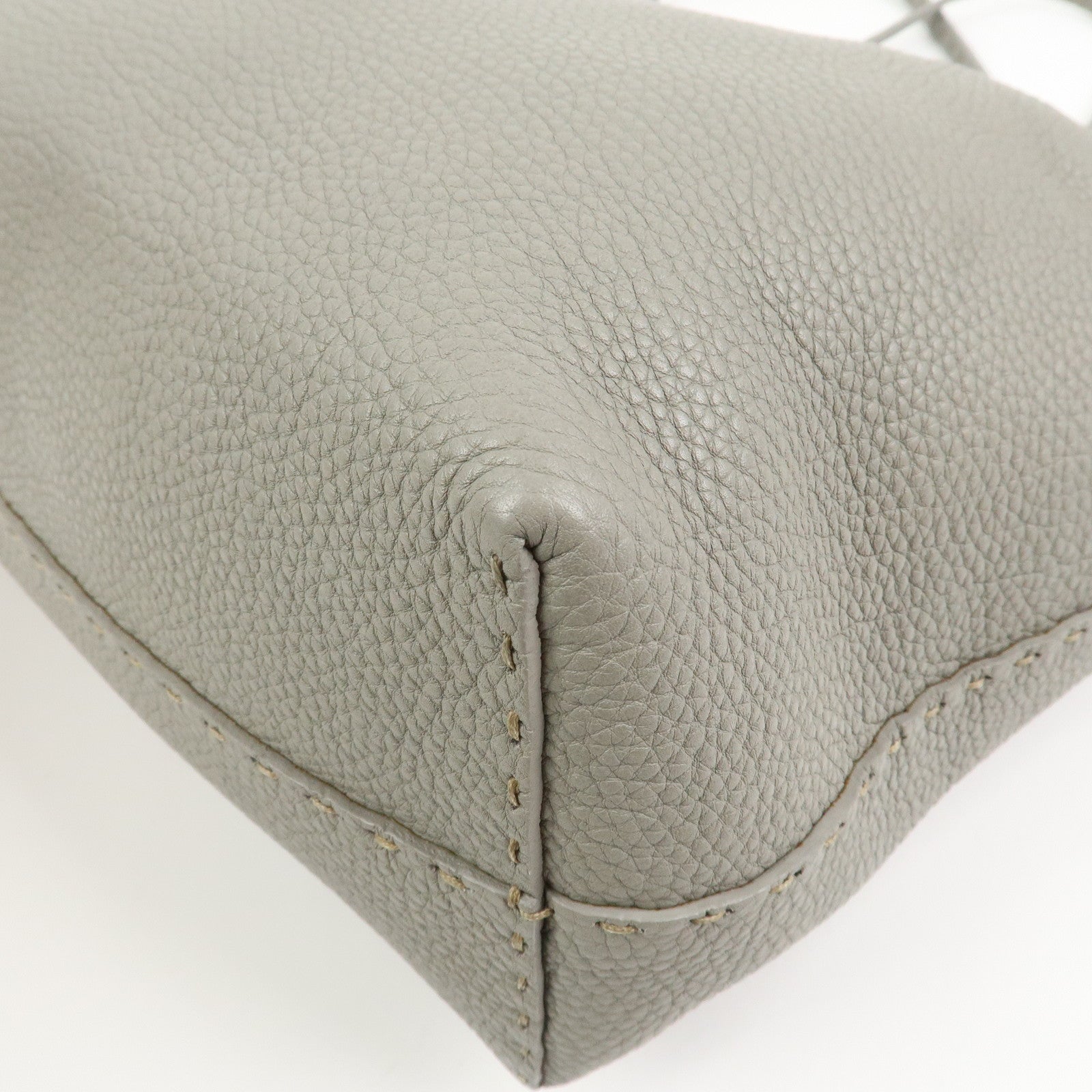 FENDI Selleria Carla Leather Tote Bag Shoulder Bag Gray 8BH257