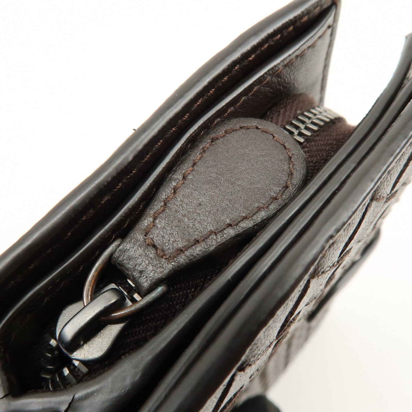 BOTTEGA VENETA Intrecciato Leather Bi-fold Long Wallet Dark Brown