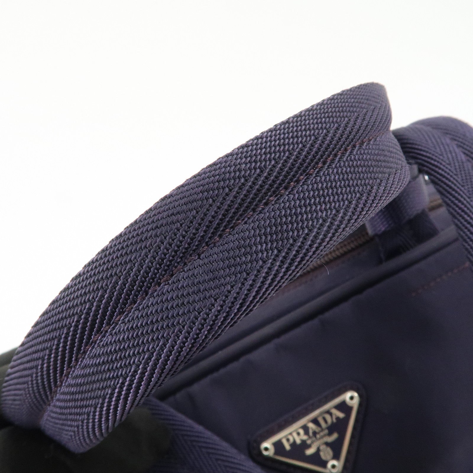 PRADA Triangle Logo Leather Nylon Hand Bag Purple B8495