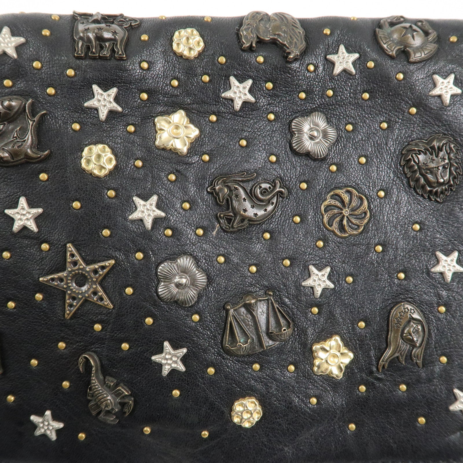 JIMMY CHOO Zodiac Leather Studs Shoulder Bag Black Gold HDW Used