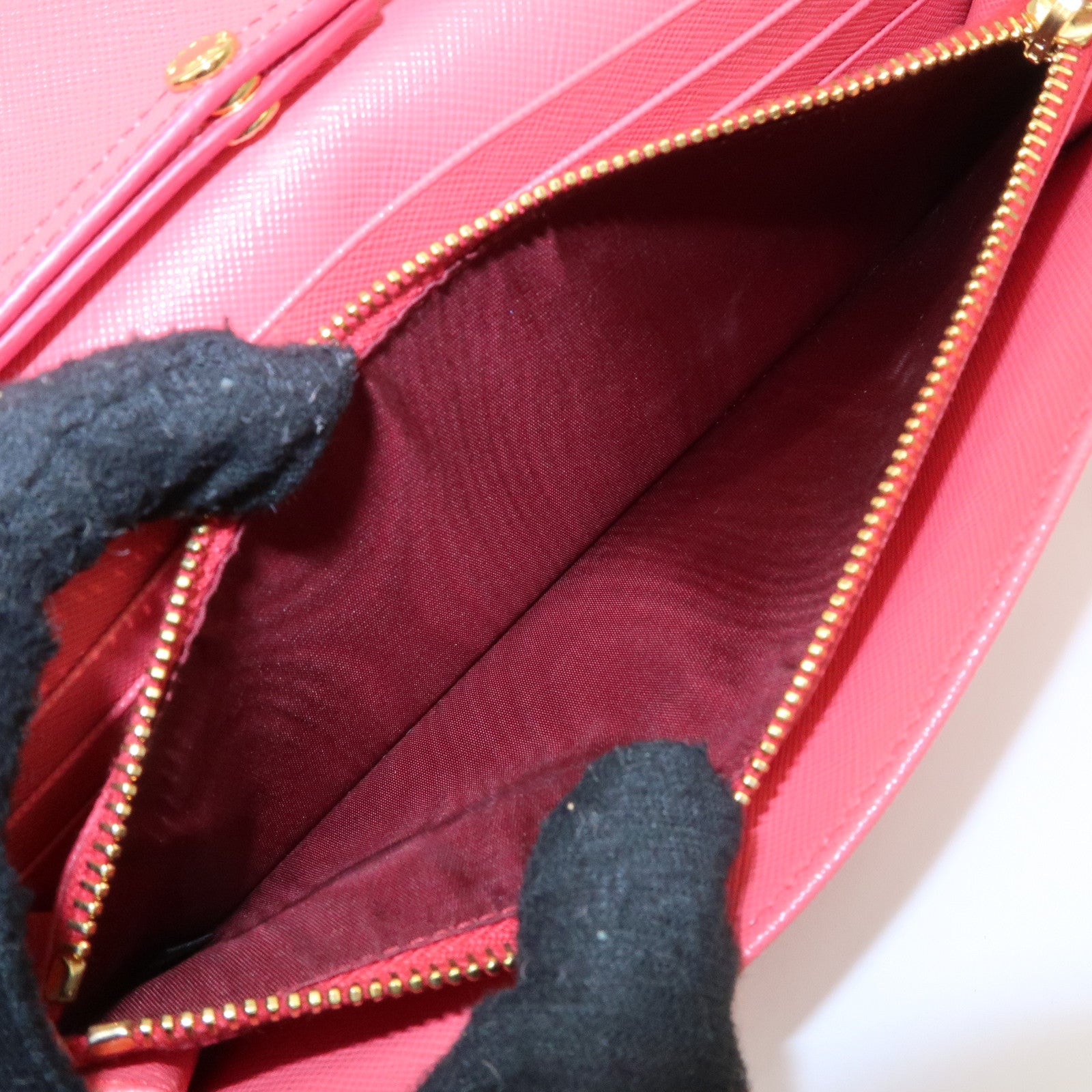 PRADA Saffiano Metal Chain Strap Wallet Shoulder Bag Pink Gold 1M1290 Used