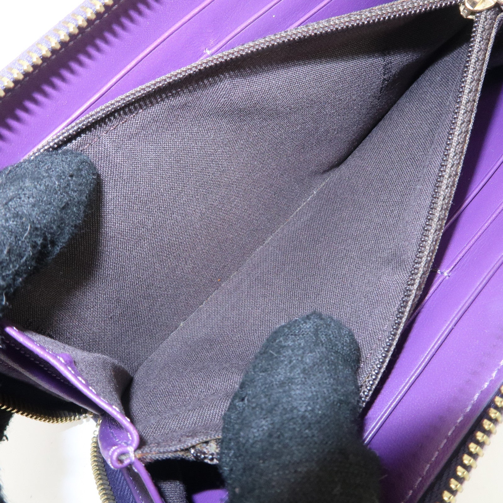 FENDI Zucchino Canvas Leather Round Zippy Long Wallet Brown Purple 8M0024 Used