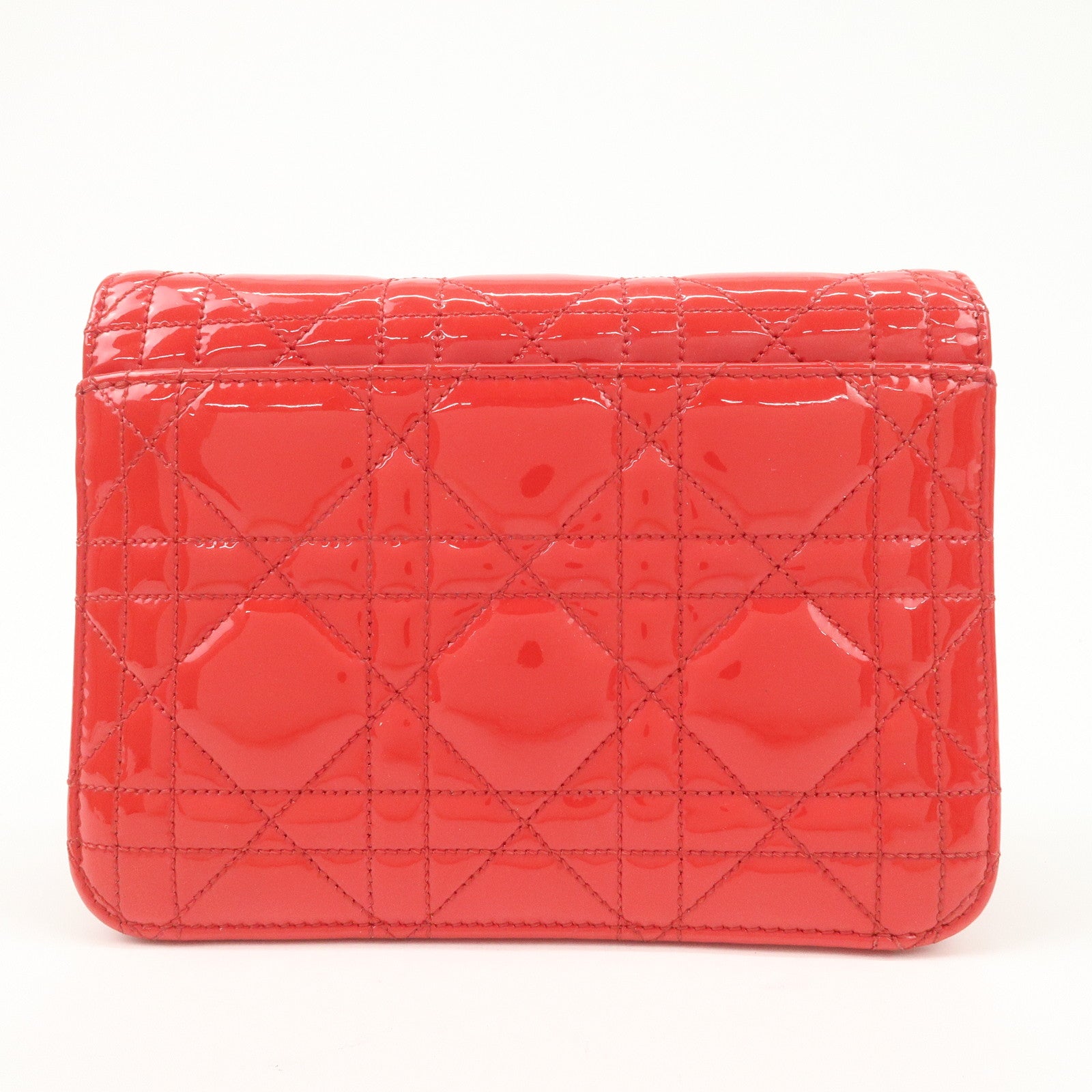 Christian Dior Cannage Patent Leather Chain Shoulder Bag COW Red Used