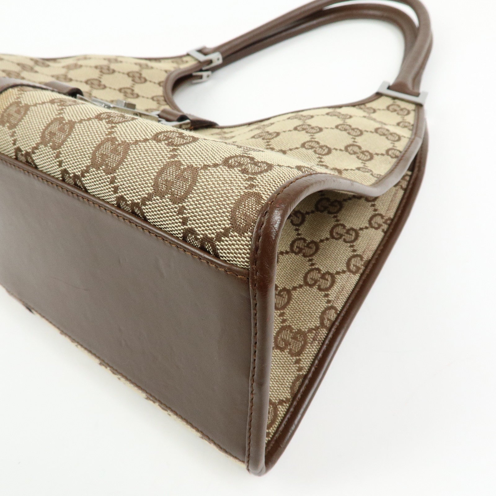 GUCCI Jackie GG Canvas Leather Shoulder Bag Beige Brown 01719