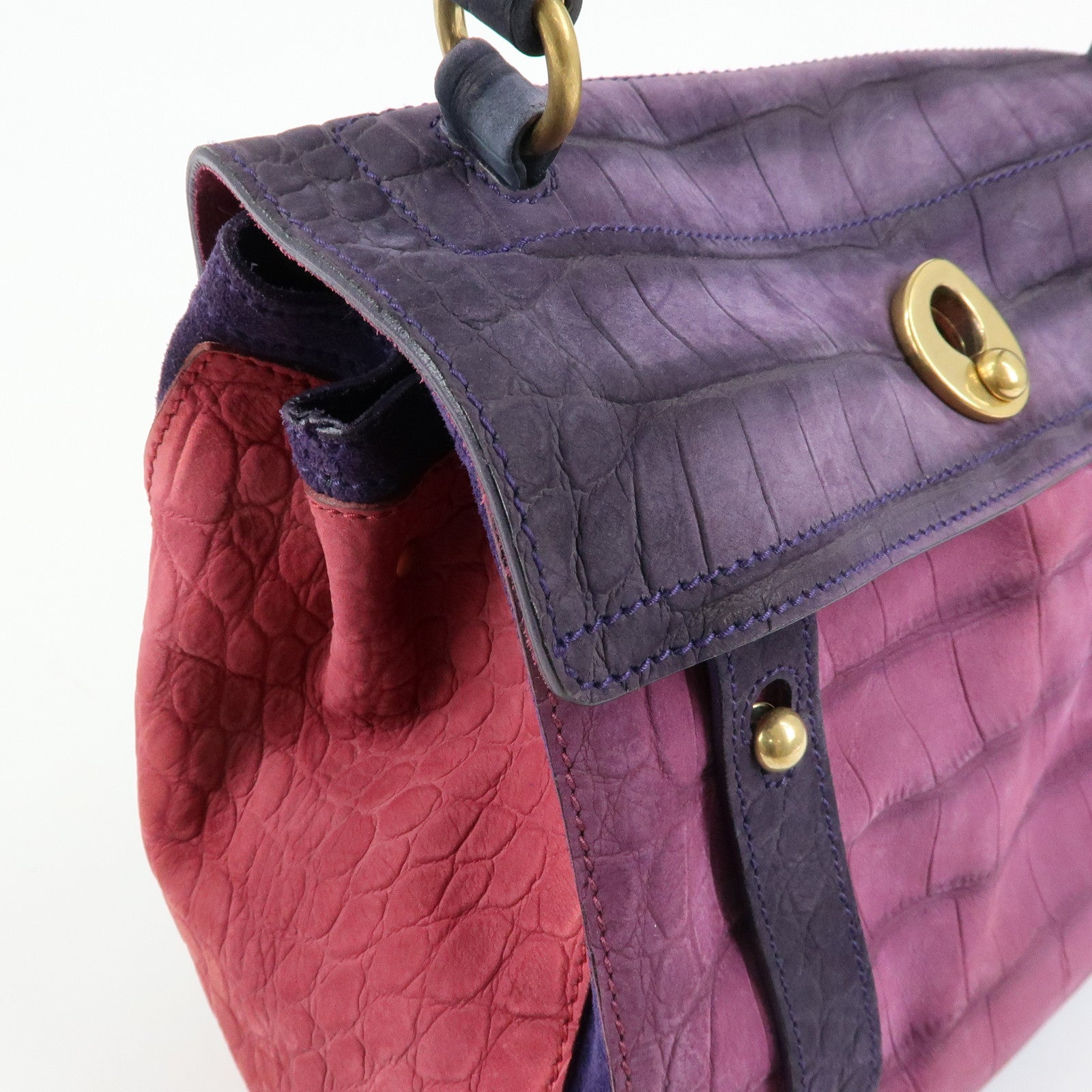 SAINT LAURENT PARIS Muse Two Suede Leather 2way Bag Purple Pink
