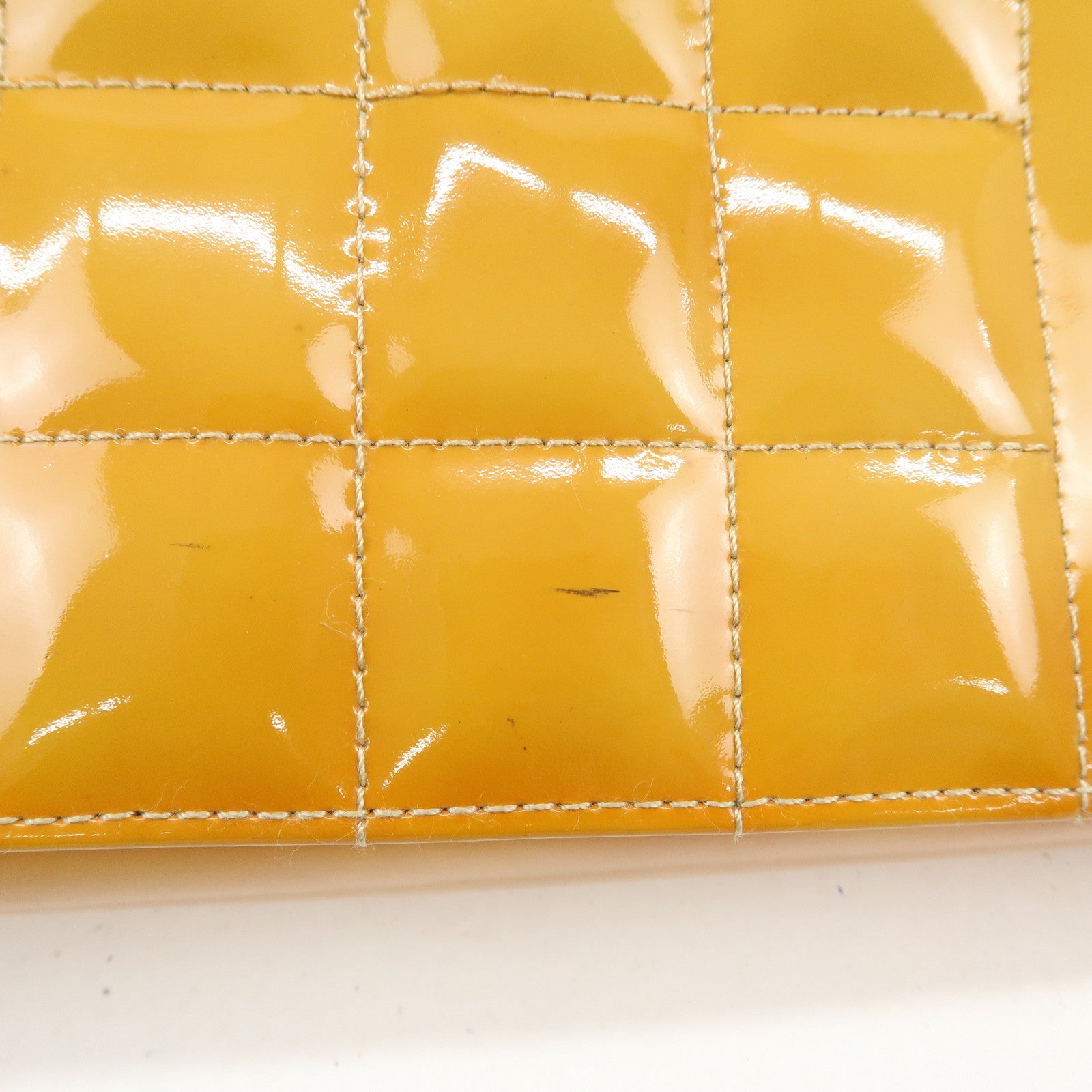 CHANEL Chocolate Bar Patent Leather Shoulder Bag Hand Bag Orange