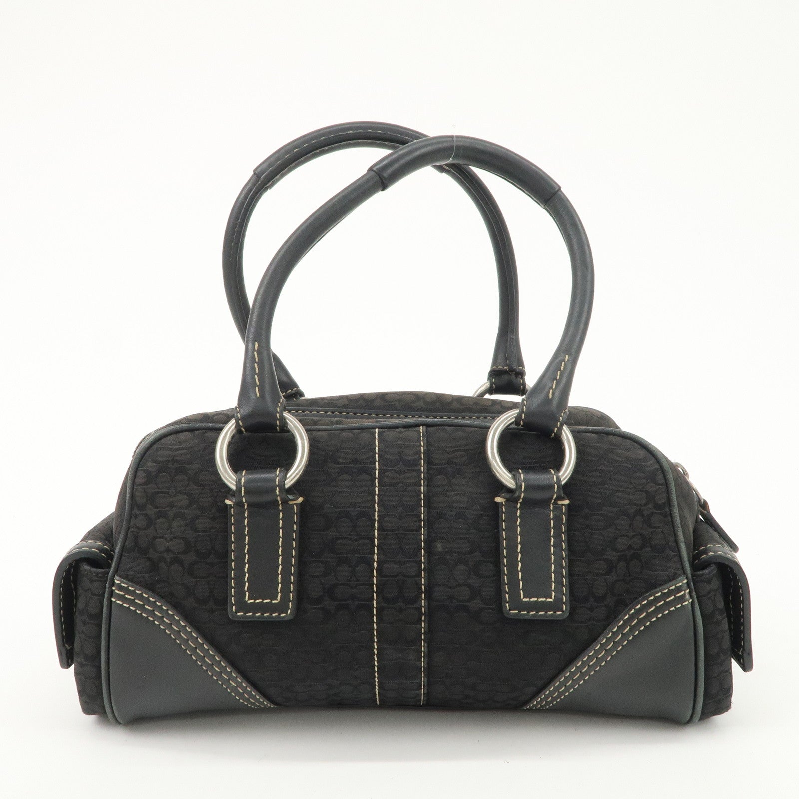 COACH Leather Canvas Logo Hand Bag Brown Silver HDW Used