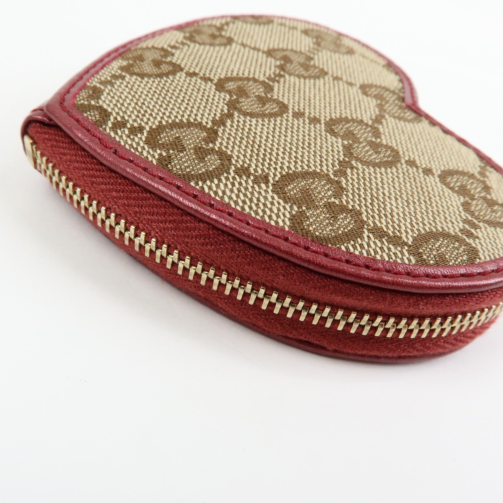 GUCCI Lovely Heart GG Canvas Leather Coin Case Beige Bordeaux152615