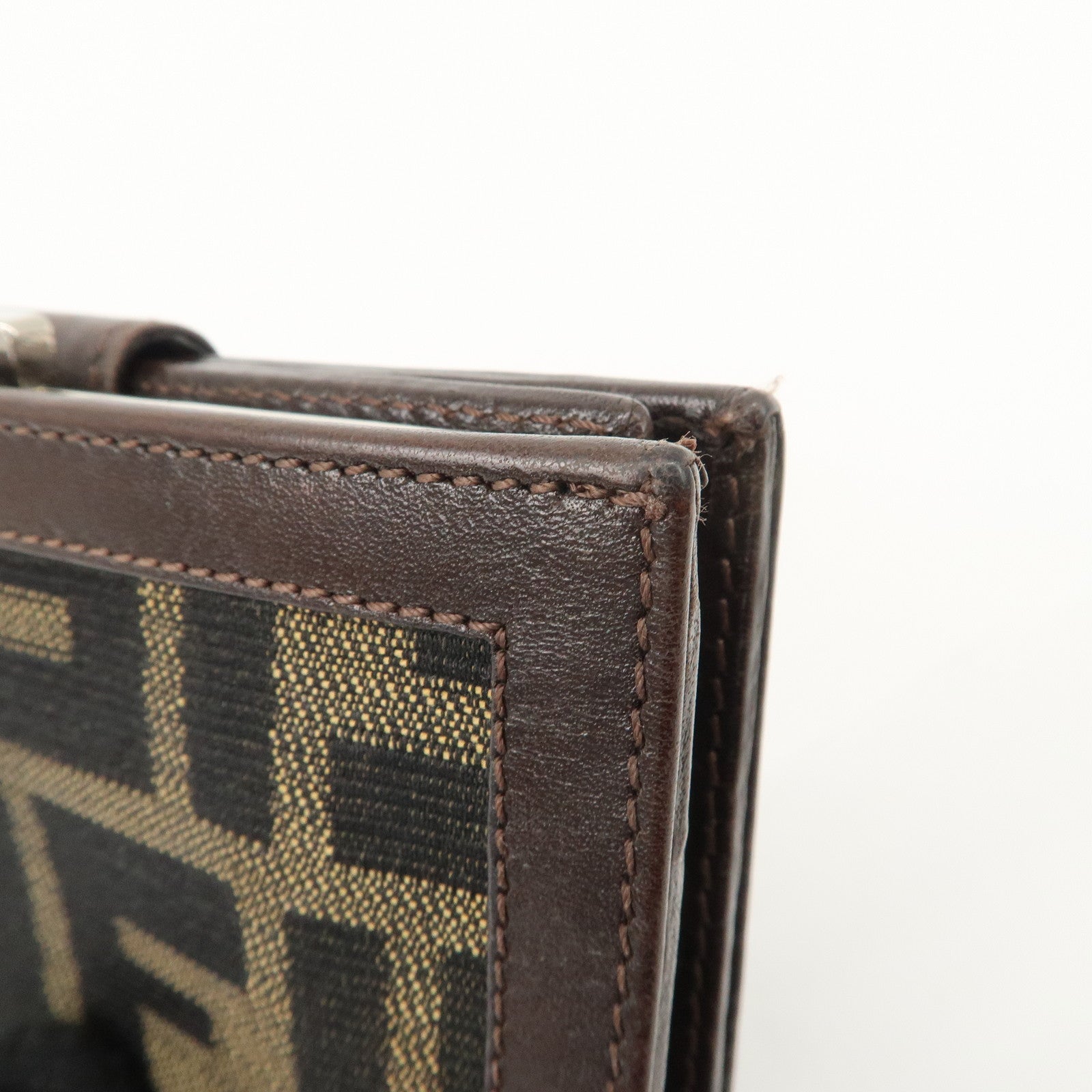 FENDI Zucca Canvas Leather Bi-Fold Compact Wallet Beige Brown 01692 Used