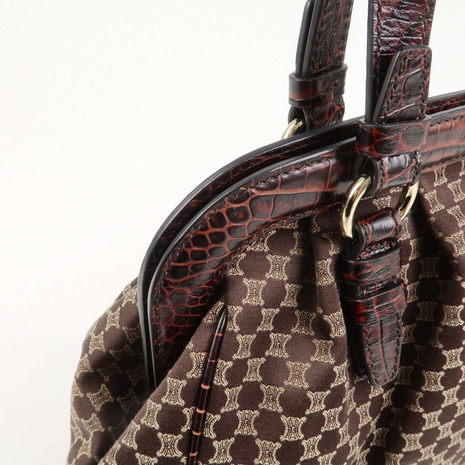 CELINE Macadam Canvas Emboss Leather Shoulder bag Dark Brown
