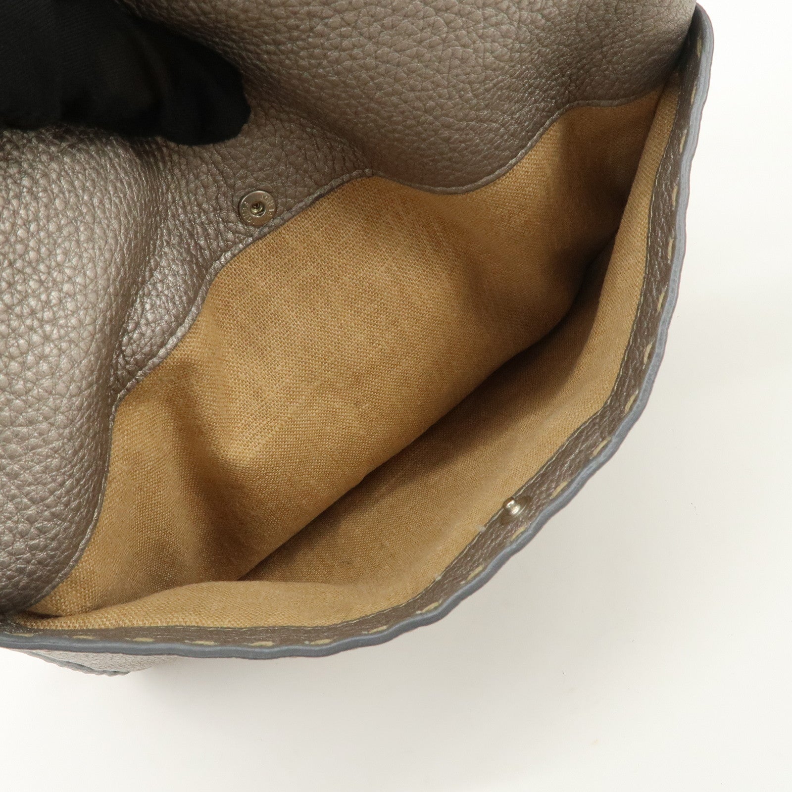 FENDI Selleria Leather Shoulder Bag Crossbody Bag Gray 8BT092