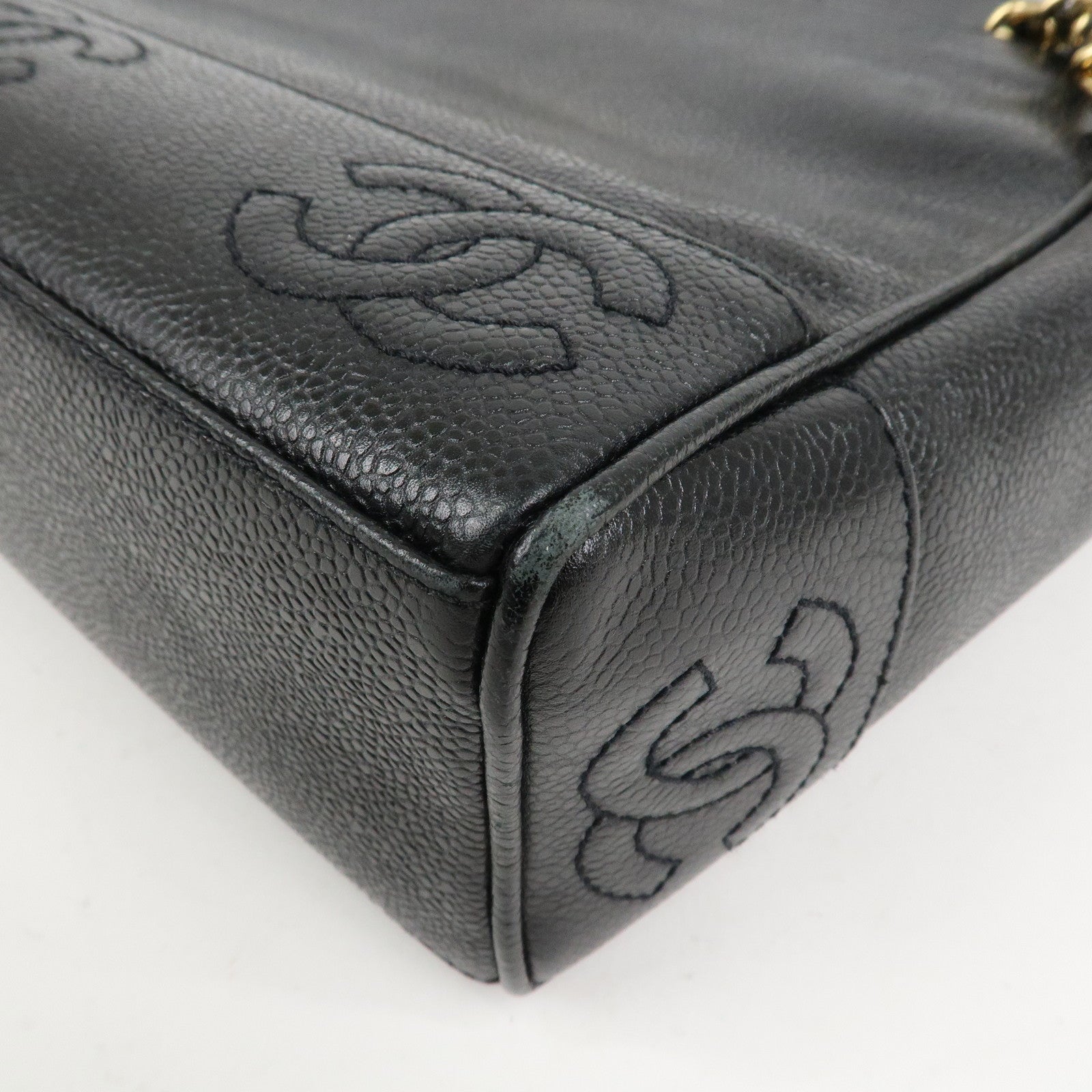CHANEL Triple COCO Mark Caviarskin Chain Shoulder Bag Black