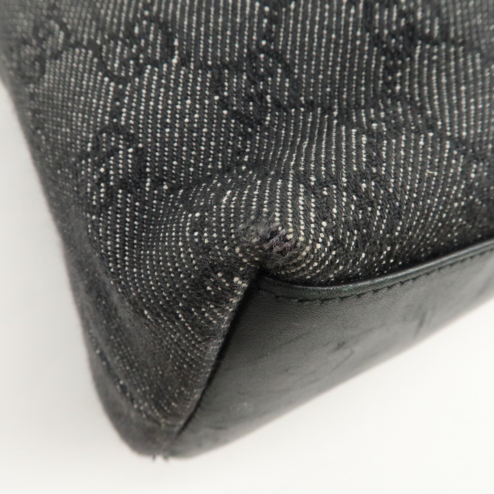 GUCCI Bamboo GG Monogram Denim Shoulder Bag Hand Bag Black 92709