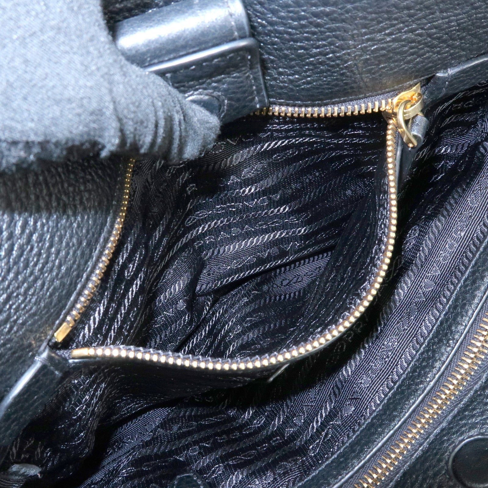 PRADA Logo Grain Calf Leather Tote Bag Shoulder Bag Black 1BG112