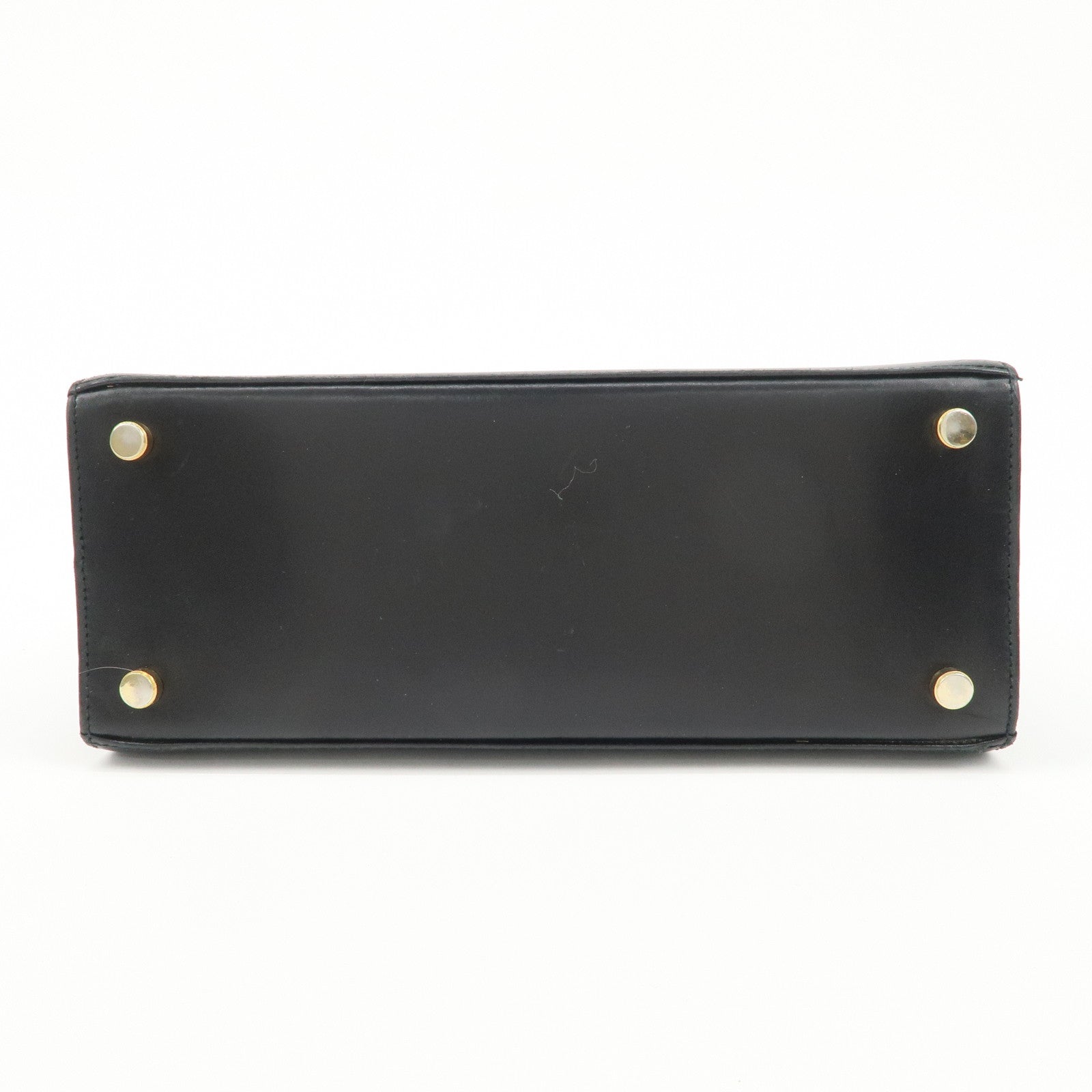 Ferragamo Vara Ribbon Leather Hand Bag Black Gold HDW