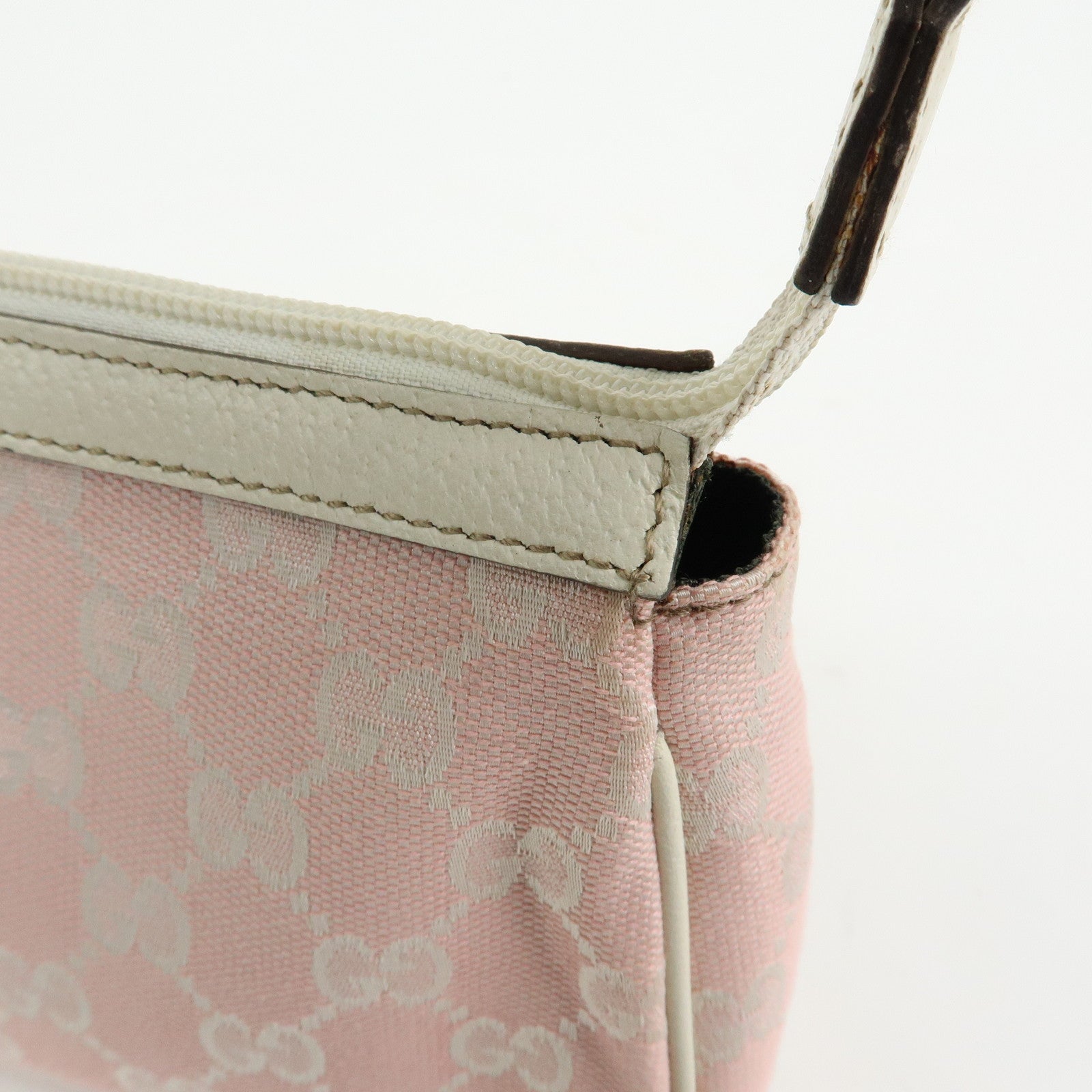 GUCCI Abbey GG Canvas Leather Hand Bag Pouch Pink Ivory 145750