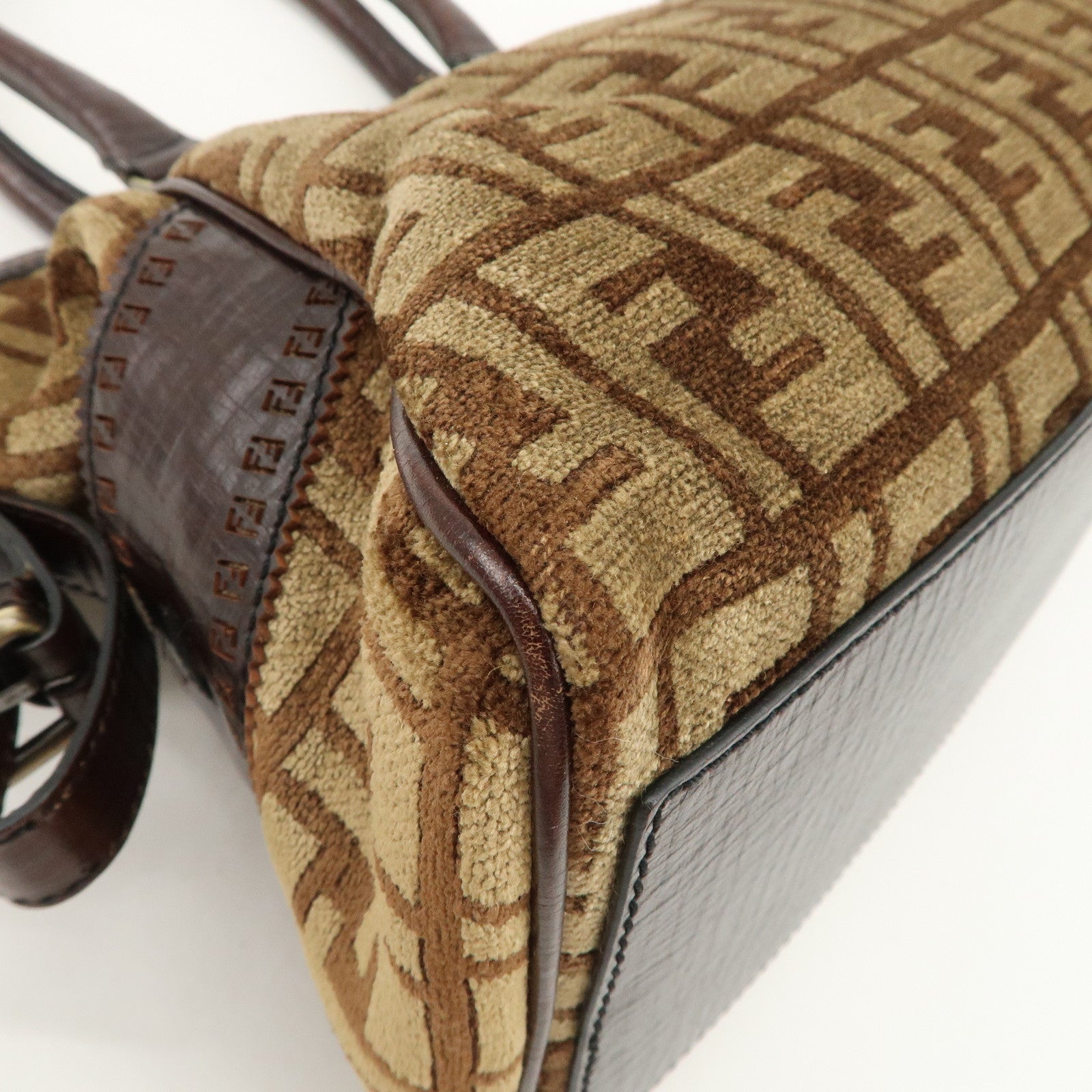 FENDI Suede Leather Ethnico Tote Bag Shoulder Bag Brown 8BN157