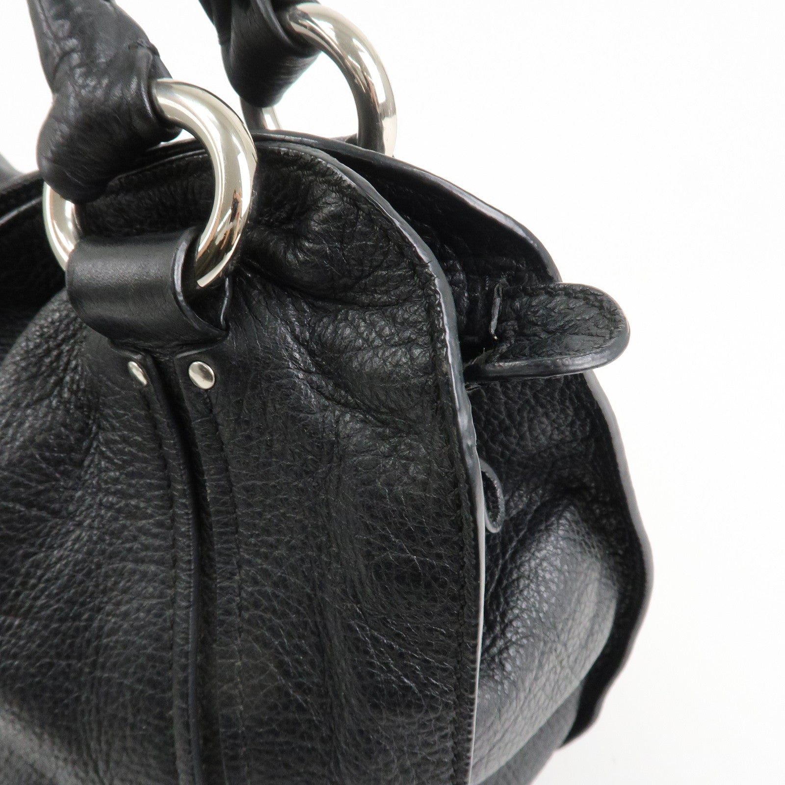 CELINE Leather Hand Bag Shoulder Bag Black Silver HDW Used