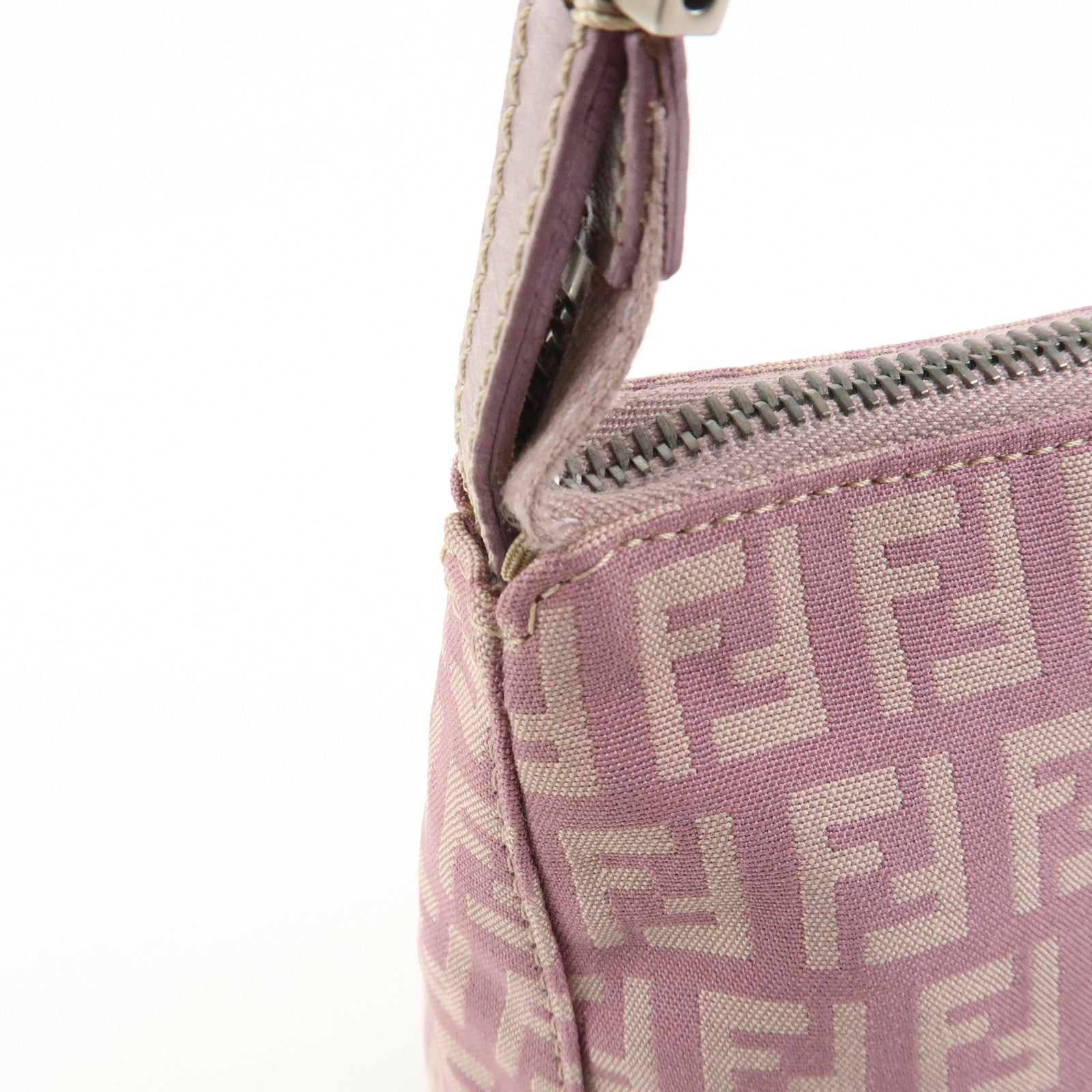 FENDI Zucchino Canvas Leather Shoulder Bag Light Purple 8BR267