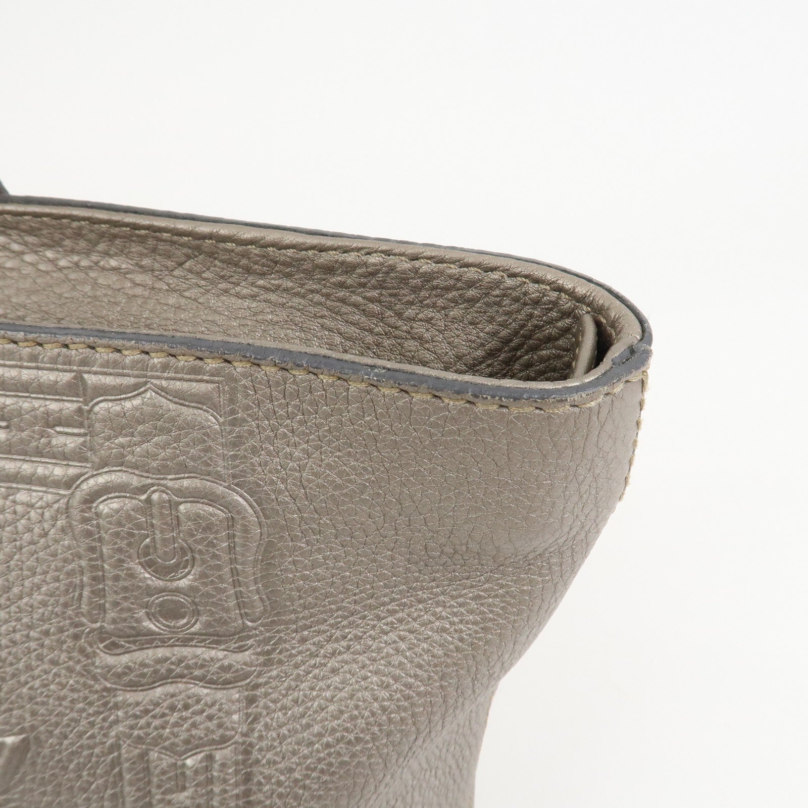 FENDI Seleria Logo Leather Tote Bag Shoulder Bag Gray 8BH185