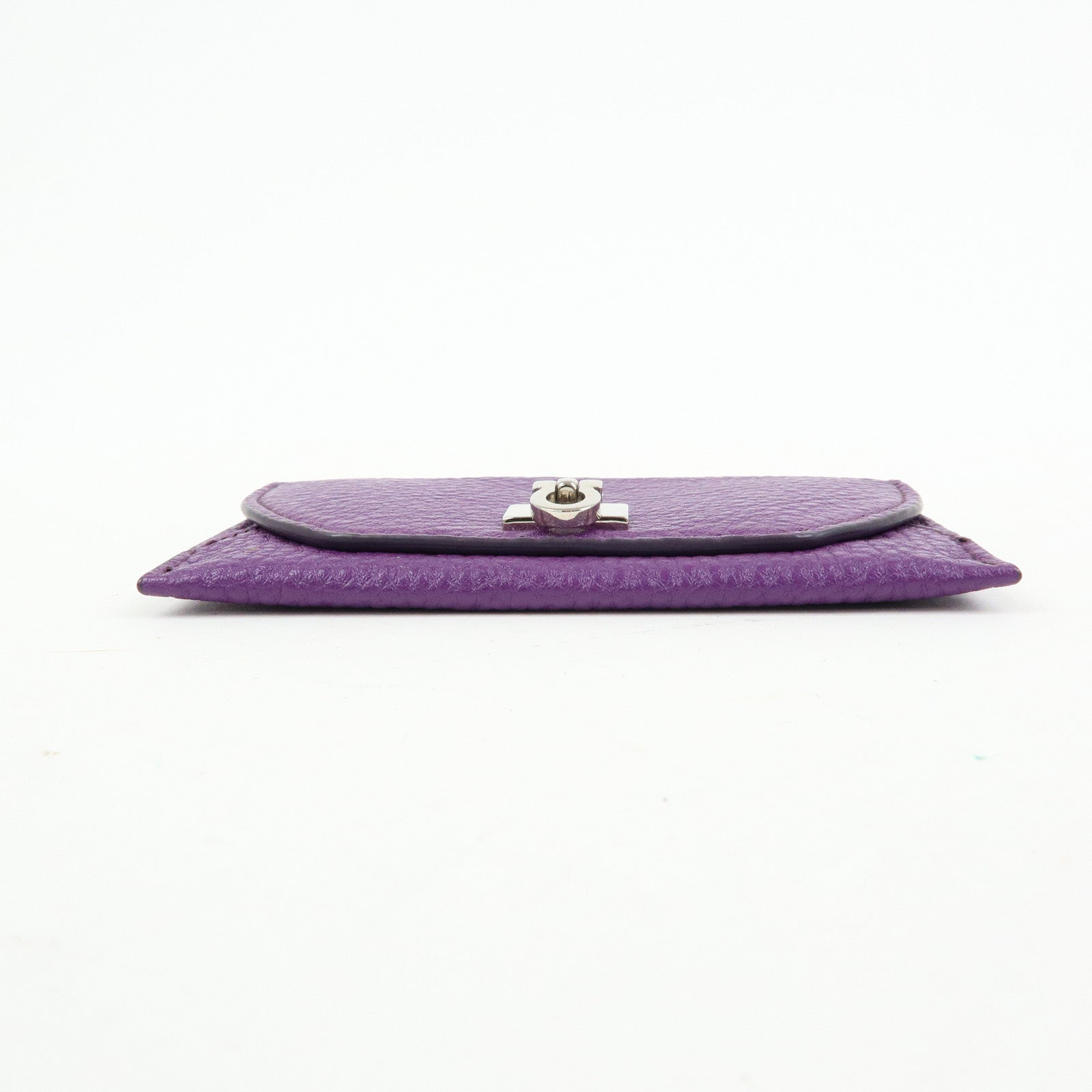 Ferragamo Gancini Leather Flap Button Card Case Purple Silver