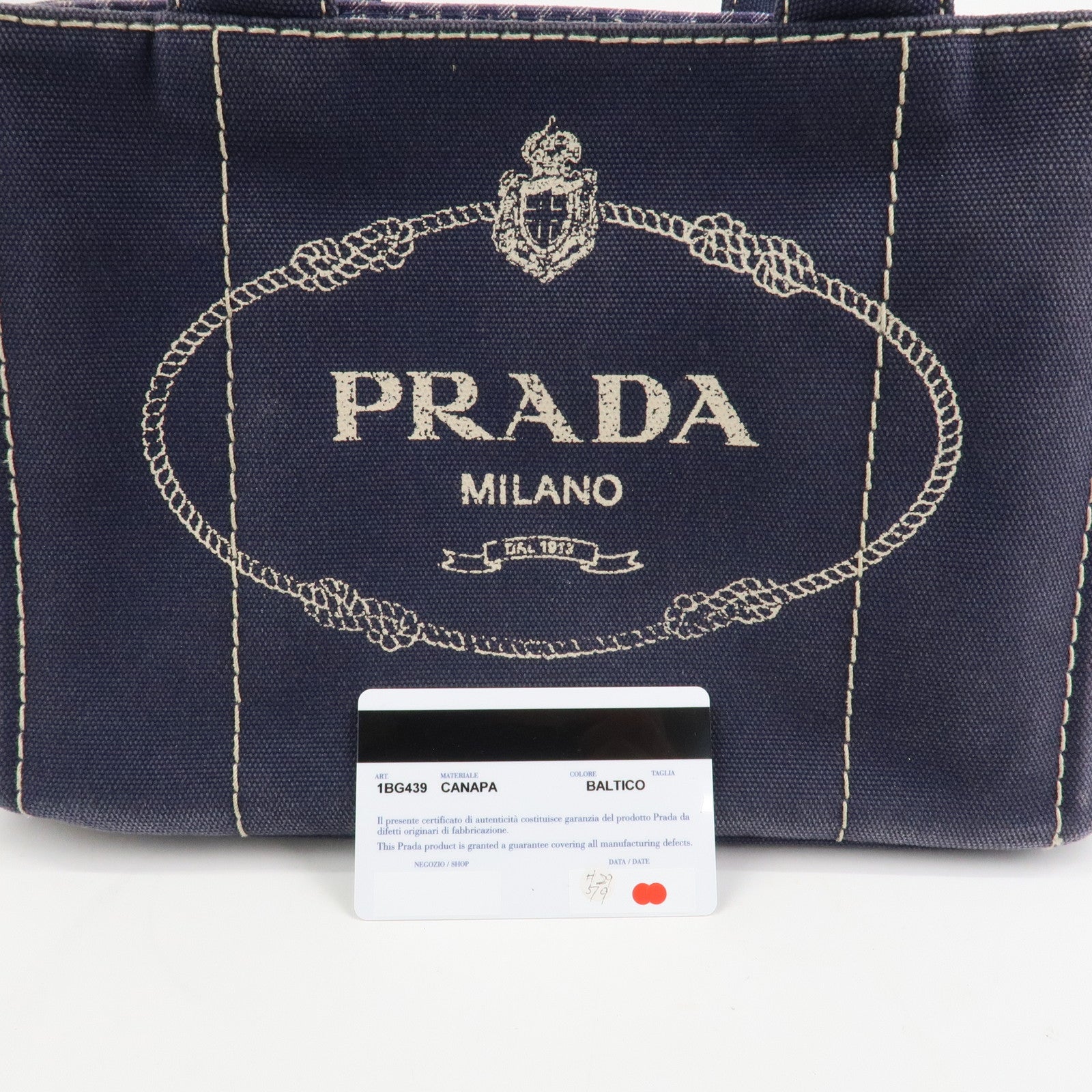 PRADA Canapa Mini Denim 2Way Hand Bag Tote Bag Navy 1BG439