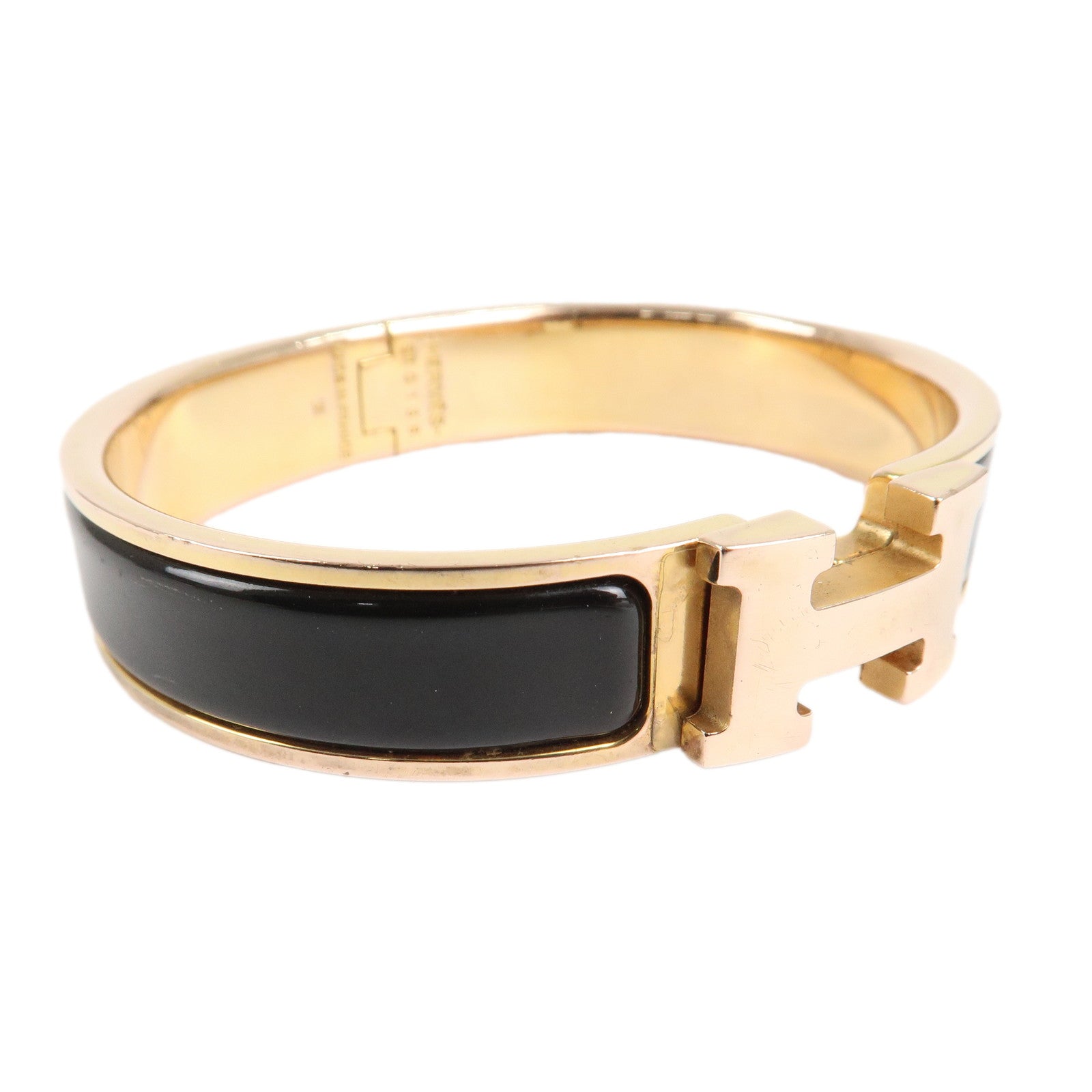 HERMES Clic Clac PM H Logo Bangle Bracelet Gold Black Used