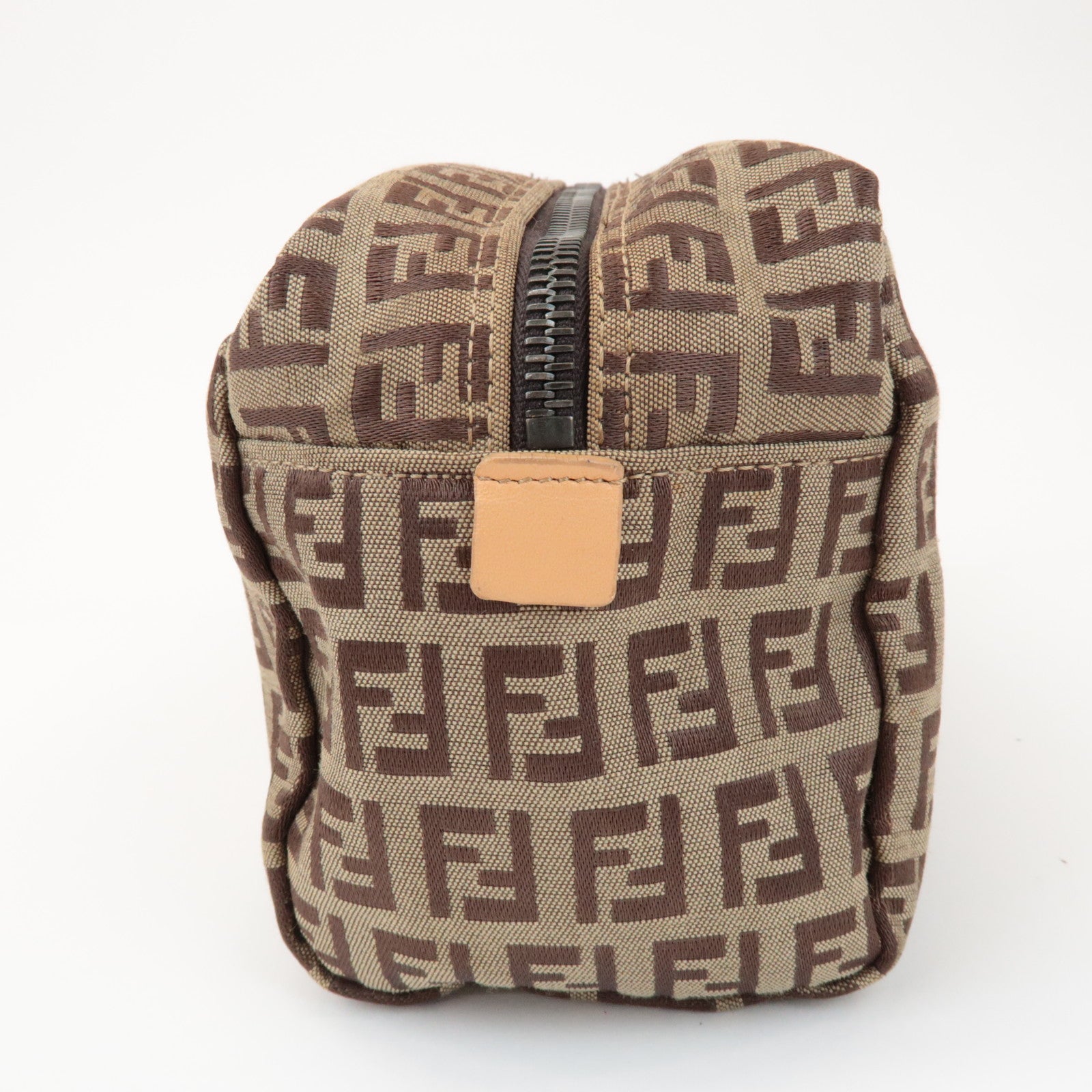 FENDI Zucchino Canvas Leather Pouch Cosmetic Pouch Brown